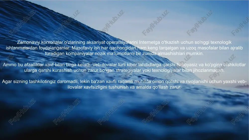 rish amaliyotidir. veb-ilova xavfsizligi muhim ahamiyatga ega, chunki u veb-ilova foydalanuvchi ma'lumotlarini yomon aktyorlar tomonidan o'g'irlanishi yoki ekspluatatsiyasining oldini oladi. veb-ilovalar xavfsizligi bo'lmasa, tashkilotlar turli xil kiberjinoyatlarga va turli hukumatlar yoki tartibga soluvchi tashkilotlar tomonidan jiddiy jazolarga duchor bo'ladi. veb-ilovalar xavfsizligi doimiy xavfsizlikni ta'minlash uchun turli texnologiyalar va metodologiyalardan foydalanishni o'z ichiga oladi, faqat veb-ilovaning kodi atrofida bitta qalqon o'rnatishni emas. ‍ veb-ilovalar xavfsizligi boʻyicha aqsh qoʻllanmasi umumiy veb-ilovalar xavfsizligi zaifliklari qanday? veb-ilovalar ko'pincha juda murakkab. bu veb-ilovalarga biznes va o'yin-kulgida turli xil muhim maqsadlarga xizmat qilish imkonini bergan bo'lsa-da, bu veb-hujumchilar tashkilotingizga zarar etkazishi mumkin bo'lgan keng ko'lamli usullarga ega ekanligini anglatadi. ‍ saytlararo skript (xss) xss zaifliklari tajovuzkorlarga mijoz tomonidagi skriptlarni veb-sahifalarga kiritish imkonini beradi. bu tajovuzkorga muhim ma'lumotlarga tez va oson kirish imkonini beradi, shuningdek, o'zini turli foydalanuvchilar yoki hokimiyat vakillari sifatida namoyon qiladi ‍ sql in'ektsiyasi (sqi) sql in'ektsiyalari kiberjinoyatchilar xost ma'lumotlar bazasi tomonidan bajariladigan qidiruv …