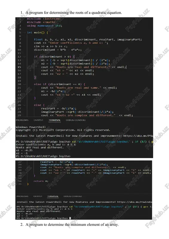 of matrix 2: element b11 element b12 element b13 element b21 element b22 element b23 element b31 element b32 element b33 output matrix: 116 -. 30 78 -27 9 -4 153 20 ps d:\shokhrukh\tuit\algo loyiha> if 3 if ($2) 2.0 m26. 1) | 05x72 +3dx 2x4 /2x7 41.6 1 #include 2 using namespace std; 3 4 float y(float x) { 5 return sqrt(@.5 * pow(x, 2) + 3); 6 + 7 8 float z(float x) { 9 return 2 * x + sqrt(2 * x * x + 1.6); 10 } 11 12 float trapezoidal(float a, float b, float n) { 13 float h = (b - a) / n; 14 15 float s = y(a) / z(b); 16 17 for (int i = 1; i cd "d:\shokhrukh\tuit\algo loyiha\" | value of integral is 0.281499 ps d:\shokhrukh\tuit\algo loyiha> [] ne 26. 1) arsetg(x— i) +25 3=0; 2) xt conanvawner 10 …