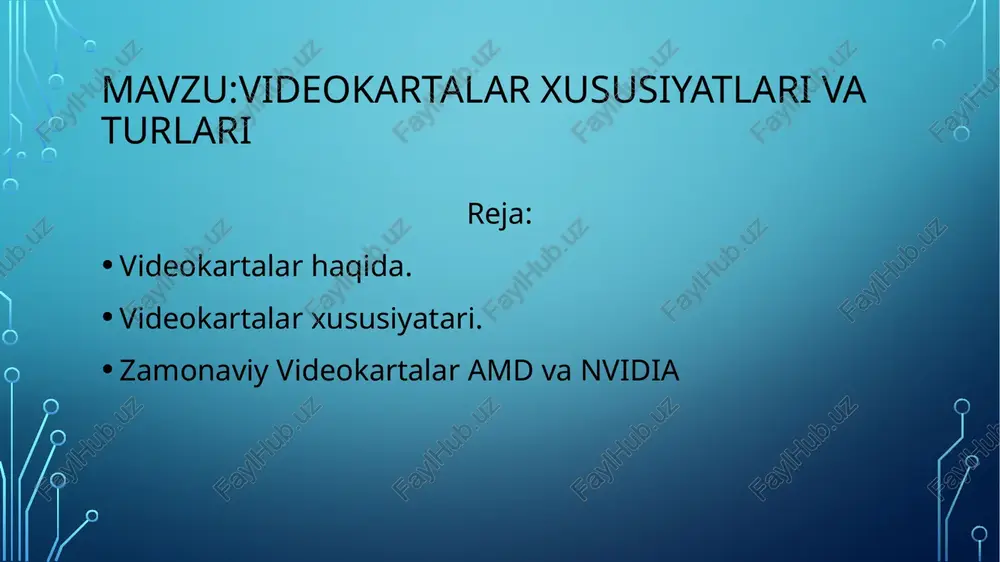 kazlarida, hukumat laboratoriyalarida, universitetlarda, korporatsiyalarda va smb’larda qo‘llaniladi. ular sun'iy intellektdan tortib avtomobillar, dronlar va robotlargacha bo'lgan platformalarda ilovalarni tezlashtirishda katta rol o'ynaydi. gpu-tezlashtirilgan hisob-kitoblar dasturning katta qismini ko'rsatadi, qolgan kod esa protsessorda ishlayotgan bo'lsa. foydalanuvchi nuqtai nazaridan, ilovalar shunchaki tezroq ishlaydi. videokartalar haqida gpu va cpu o'rtasidagi farqni tushunishning oson yo'li bu ularning vazifalarni qanday bajarayotganini solishtirishdir. cpu ketma-ket portlashlarni qayta ishlash uchun optimallashtirilgan bir nechta yadrolardan iborat, gpu esa bir vaqtning o'zida bir nechta vazifalarni bajarish uchun mo'ljallangan minglab kichikroq, samaraliroq yadrolardan tashkil topgan parallel arxitekturaga ega. videokartalar xususiyatlari videokartada grafik ma'lumotlarga ishlov berilganligi, video signallarga aylantirilganligi va ekranda ko'rsatilganligi sababli siz monitoringizdagi tasvirni ko'rasiz. zamonaviy grafik kartalar (gpu) - bu mustaqil qurilmalar, shuning uchun ular operativ xotira va protsessorni (protsessorlarni) qo'shimcha operatsiyalardan chiqarib tashlaydi. shuni ta'kidlash kerakki, endi grafik adapterlar monitorni turli xil interfeyslar yordamida ulashga imkon beradi, shuning uchun qurilmalar faol ulanish turi uchun signalni o'zgartiradi. …