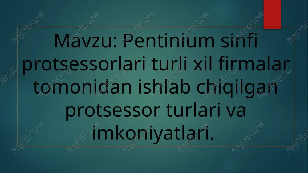 irilgan varianti) va pentium ii xeon (ishchi stantsiya va serverlar uchun yuqori samaradorlikka ega protsessor) namoyish qilindi. 1999 yili pentium iii protsessorlari dunyoga keldi. shu yilning o’zida intel firmasi p7 oylasiga tegishli protsessorni (kodlashtirilgan nomi merced ) 2000 yilda paydo bo’lishini aytdi. 2003-2005 yilgi logotip 2006-2008 yilgi logotip pentium m mobil 32-bitli bitta yadroli oiladir x86 mikroprotsessorlar (o'zgartirilgan holda intel p6 mikroarxitekturasi) 2003 yil mart oyida taqdim etilgan va intelning bir qismini tashkil qilgan. the pentium m protsessorlar maksimal darajaga ega edi termal dizayn quvvati (tdp) modeliga qarab 5-27 vt va noutbuklarda foydalanish uchun mo'ljallangan (shuning uchun "m" qo'shimchasi mobil). ular so'nggi yadrodan rivojlandi pentium iii- qo'shib markali protsessor old avtobus (fsb) interfeysi pentium 4, yaxshilangan yo'riqnomaning dekodlashi va chiqarilishi yaxshilandi filialni bashorat qilish, sse2 qo'llab-quvvatlash va juda katta kesh. birinchi pentium m markali markaziy protsessor, kod bilan nomlangan banias, ta’qibqilindi dothan. pentium m markali protsessorlar muvaffaqiyatga erishdi. asosiy- markali …