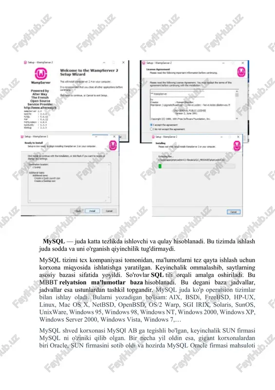 mumkin: delphi, c, c++, java, perl, php, python, ruby va boshqalar. 2- laboratoriya ishi mavzu: ma’lumotlar bazasini loyihalash. mohiyat – aloqa diagrammasini qurish (er modeli). relyatsion ma`lumotlar bazasini loyihalash. ushbu labaratoriyada ma`limotlar bazasini loyihalash uchun mohiyat – aloqa modelini ishlab chiqish bo`yicha ko`nikmaga ega bo`lish o’rganiladi. erd - axborot tizimining kontseptual ma'lumotlar modelini ishlab chiqarish uchun dasturiy injiniringda ishlatiladigan ma'lumotlarni modellashtirish usuli. erd ma'lumotlar bazalarining mantiqiy tuzilishini ko'rsatadi. erdni case vositasi yordamida ishlab chiqish sap - powerdesigner orcale - ma'lumotlar modellar ishchilar dorilar turi dorixona yetkazib beruvchi dorilar modelni qurishda aloqa‖mavjud ob`yektni, jarayonni yoki hodisani, abstraksiyasi sifatida keladi. atribut mahiyatni xarakterlaridan bo`lib, nom bilan belgilanib, birorta qiymatlar to`plamidan qiymatlar qabul qilinadi. mohiyat–aloqa‖ modelidagi bog`lanishlarga, ikki mohiyat o`rtasidagi har bir bog`lanish turiga tegishli munosabatlarni kiritish zarur (binar, ternar., n-nar). loyiha haqidagi axborot diagramma ko`rinishida rasmiylashtiriladi, buning uchun quyidagi belgilar kiritiladi: mohiyat turlari – to`rtburchak bilan, atributlar-ovallar bilan tasvirlanadi va ular mos …
