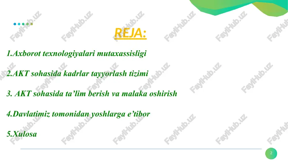 al-xorazmiy nomidagi toshkent axborot texnologiyalari universiteti va uning 6 ta hududiy (nukus, urganch, qarshi, samarqand, farg‘ona, nurafshon) filiallarida malakali oliy ma’lumotli kadrlar tayyorlab kelinmoqda. muhammad al-xorazmiy nomidagi toshkent axborot texnologiyalari universitetida 15 ta bakalavriat ta’lim yo‘nalishi hamda 33 ta magistratura mutaxassisligi bo‘yicha kadrlar tayyorlash yo‘lga qo‘yilgan. shuningdek, filiallarda 5 ta bakalavriat ta’lim yo‘nalishi hamda 3 ta magistratura mutaxassisligi bo‘yicha kadrlar tayyorlash yo‘lga qo‘yilgan. muhammad al-xorazmiy nomidagi toshkent axborot texnologiyalari universiteti va uning filiallarida bugungi kunda 1 000 nafarga yaqqin professor-o‘qituvchilar faoliyat yuritib, ularda jami 21 mingdan ortiq talabalar tahsil olmoqda. raqamli texnologiyalarning rivojlanish tendensiyasidan kelib chiqib, joriy o‘quv yilda ushbu universitetda sun’iy intellekt, mexatronika va robototexnika, kiberxavfsizlik injiniringi kabi jami 10 dan ortiq yangi yo‘nalishlar tashkil qilindi. 9 shuningdek, muhammad al-xorazmiy nomidagi toshkent axborot texnologiyalari universiteti va uning filiallari qoshidagi 6 ta akademik litseylarning “aniq fan-1(texnika)” va “aniq fan-2 (iqtisod)” yo‘nalishlarida 3 minga yaqin o‘quvchilar tahsil olmoqda. shu bilan bir …