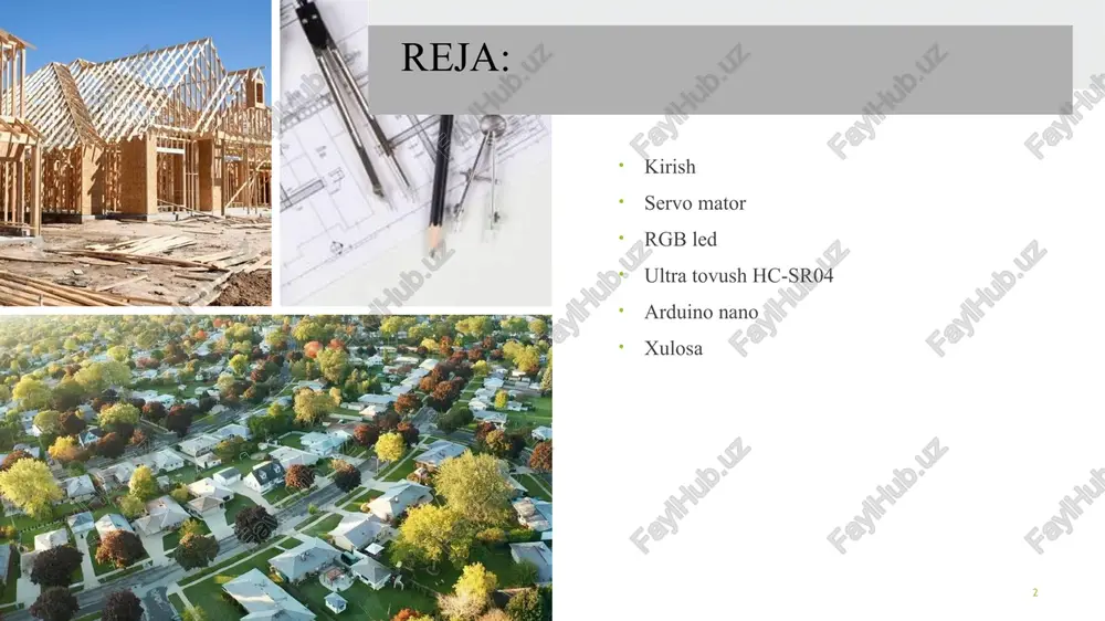 ni boshqarish esa haydovchini elektr energiyasidan foydalangan holda tormozlashga imkon beradi va bu ko'p jihatdan foydaliroqdir. 5 servo motor uchun yozilgan kod if(jarayon){ digitalwrite(trigpin, low); delaymicroseconds(2); digitalwrite(trigpin, high); delaymicroseconds(10); digitalwrite(trigpin, low); vaqt = pulsein(echopin, high); masofa = (vaqt * 0.034) / 2; if(masofa char incoming_value=0; servo servomotor; long int trigpin = 7; long int echopin = 8;bool jarayon=true; long int vaqt, masofa; void setup(){ serial.begin(9600); pinmode(trigpin, output); pinmode(echopin, input); pinmode(a0, input); 11 20xx zagolovok prezentatsii 12 e’tiboringiz uchun raxmat! 13 13 image1.jpeg image2.jpeg image3.jpeg image4.jpeg image5.png image6.jpg image7.jpg image8.jpg image9.jpg image10.jpg image11.jpeg image12.jpeg image13.jpeg image14.jpeg mll ei