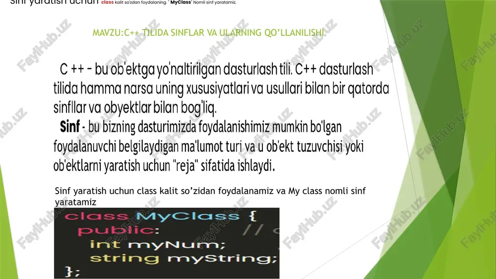 rni ishlash printsipini bilish shart emas. yaxshi ishlab chiqilgan dastur ob'ektini qo'llashda uning ichki o'zgaruvchilarining o'zaro munosabati qaqida qayqurish zarur emas. yana bir marta takrorlash joizki, rezistorni samarali qo'llash uchun uning ishlash printsipi va ichki qurilmalari qaqidagi ma'lumotlarni bilish umuman shart emas. rezistorning barcha xususiyatlari inkapsulyatsiya qilingan, ya'ni yashirilgan. rezistor faqatgina o'z funktsiyasini bajarishi etarlidir. c++ tilida inkapsulyatsiya printsipi sinf deb ataluvchi nostandart tiplarni(foydalanuvchi tiplarini) qosil qilish orqali qimoya qilinadi. sinflar qanday tuzilishga ega ekanligi bilan keyinroq tanishib chiqamiz. to'qri aniqlangan sinf ob'ektini butun dasturiy modul sifatida ishlatish mumkin. qaqiqiy sinfning barcha ichki ishlari yashirin bo'lishi lozim. to'qri aniqlangan sinfning foydalanuvchilari uning qanday ishlashini bilishi shart emas, ular sinf qanday vazifani bajarishini bilsalar etarlidir. merosxo'rlik. acme motors kompaniyasi injenerlari yangi avtomobil konstruktsiyasini yaratishga aqd qilishsa, ular ikkita variantdan birini tanlashlari lozim. birinchisi, avtomobilning konstruktsiyasini boshidan boshlab yangidan ixtiro qilish, ikkinchisi esa mavjud star modelini o'zgartirishdir. star modeli qariyb ideal, faqatgina …