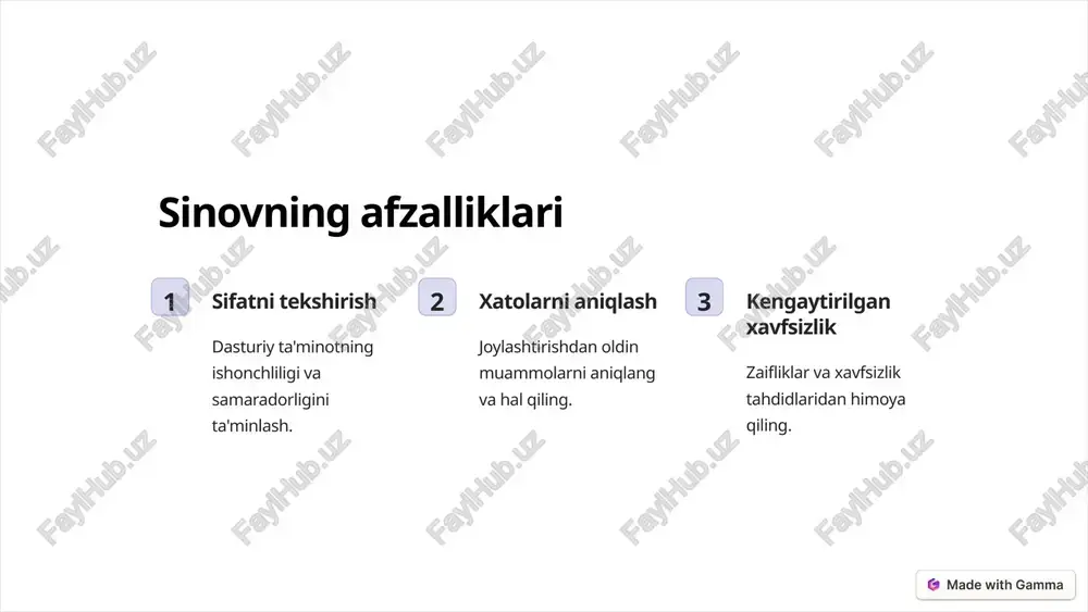 murakkab sinov stsenariylari uchun javob beradi. 9 image-1-1.png image-1-2.png image-1-3.png image-2-1.png image-3-1.png image-3-2.png image-4-1.png image-5-1.png image-5-2.png image-5-3.png image-5-4.png image-5-5.png image-6-1.png image-6-2.png image-7-1.png image-7-2.png image-7-3.png image-8-1.png image-8-2.png image-8-3.png image-8-4.png image-9-1.png @ made with gamma @ made with gamma testobjekt- uber- > tragungs- bericht pl testablauf- spezi- fikationen testfall- spezi- ikationen t rae | @ made with gamma @ made with gamma @ made with gamma requirement traceability ’ c4 @ made with gamma @ made with gamma o feedback assistant 2 forts = witn team = pp win olnets pussies? technical @ made with gamma @ made with gamma