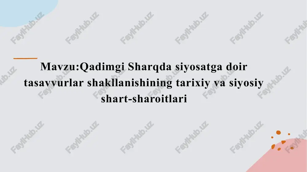 tahlil. qadimgi liderlik boshqaruv tizimlari tarixiy ta'sirlar qadimgi sharqda siyosiy liderlik, ko'pincha din va an'analarga asoslangan bo'lib, shohlar va hukmdorlar orqali amalga oshirilgan. har bir qadimgi davlatning boshqaruv tizimi o'ziga xos bo'lib, misol uchun, misrda faraonlar, bobil esa qirolicha hukmronligi bilan tanilgan. qadimgi sharqda siyosiy liderlik va boshqaruv tizimlariga diniy, madaniy va iqtisodiy omillar katta ta'sir ko'rsatgan, bu esa ularning rivojlanishiga olib kelgan. qadimgi misrda siyosiy fikrlarning kelib chiqishi va rivojlanish dinamikasi. misr siyosiy fikri qadimgi misrda siyosiy fikr, asosan, din va hukumat o'rtasidagi munosabatlarga asoslangan bo'lib, fir'avnlarning hukmronligi bilan bog'liqdir. diniy ta'sirlar diniy e'tiqodlar siyosiy fikrga chuqur ta'sir ko'rsatdi; fir'avnlar xudolar hukmdori sifatida ko'rib, siyosiy legitimlikni qozonishdi. rivojlanish dinamikasi miloddan avvalgi iii ming yillikda misrda siyosiy fikrlar rivojlanishi boshqaruv tizimlari va ijtimoiy strukturalarning o'zgarishi bilan bog'liq edi. bobilda hukumat tuzilmalari va siyosiy qarashlarning evolyutsiyasi. bobilda hukumat tuzilmalari, asosan, monarxiya va diniy hukumatlar asosida tashkil topgan. siyosiy qarashlar evolyutsiyasi, hukmdorlarning …