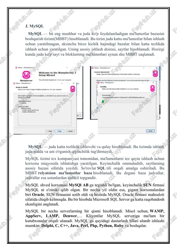 i ishlab chiqish bo`yicha ko`nikmaga ega bo`lish o’rganiladi. erd - axborot tizimining kontseptual ma'lumotlar modelini ishlab chiqarish uchun dasturiy injiniringda ishlatiladigan ma'lumotlarni modellashtirish usuli. erd ma'lumotlar bazalarining mantiqiy tuzilishini ko'rsatadi. erdni case vositasi yordamida ishlab chiqish sap - powerdesigner orcale - ma'lumotlar modellari ma`lumotlar bazasida quyidagi munosabatlar mavjud: 1. birga – bir (1:1) munosabat. a va v ob`ektlar to`plami orasida 1:1 munosabat o`rnatilgan deyiladi, agarda a ob`ektning har bir nusxasiga v ob`ektning bitta nusxasi mos kelsa, va aksincha, v ob`ektning har bir nusxasiga a ob`ektning bitta nusxasi mos kelsa. 2. birga – ko`p (1:n) munosabat. a va v ob`ektlar to`plamida a ob`ektning har bir nusxasiga v ob`ektning bir nechta nusxasi mos kelsa, shu bilan birga v ob`ektning har bir nusxasiga a ob`ektning bittadan ko`p bo`lmagan nusxasi mos kelsa shunday munosabat hosil bo`ladi. 3. ko`pga – bir (n:1) munosabat a va v ob`ektlar to`plami orasida o`rnatilsa, unda a ob`ektning har bir …