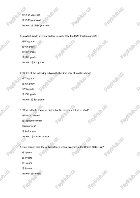 t d) elective courses answer: a) ap courses 14. what is the term used for the process through which high school students earn college credits while still in high school? a) college placement b) advanced standing c) dual enrollment d) college transfer answer: c) dual enrollment 15. which of the following is typically the minimum age requirement for attending college in the united states? a) 16 years old b) 17 years old c) 18 years old d) 19 years old answer: c) 18 years old 16. what degree is typically earned after completing a four-year undergraduate program in college? a) associate's degree b) bachelor's degree c) master's degree d) doctoral degree answer: b) bachelor's degree 17. what is the term used for graduate programs that typically require two years of study beyond a bachelor's degree? a) doctoral program b) master's program c) professional program d) certificate program answer: b) master's …