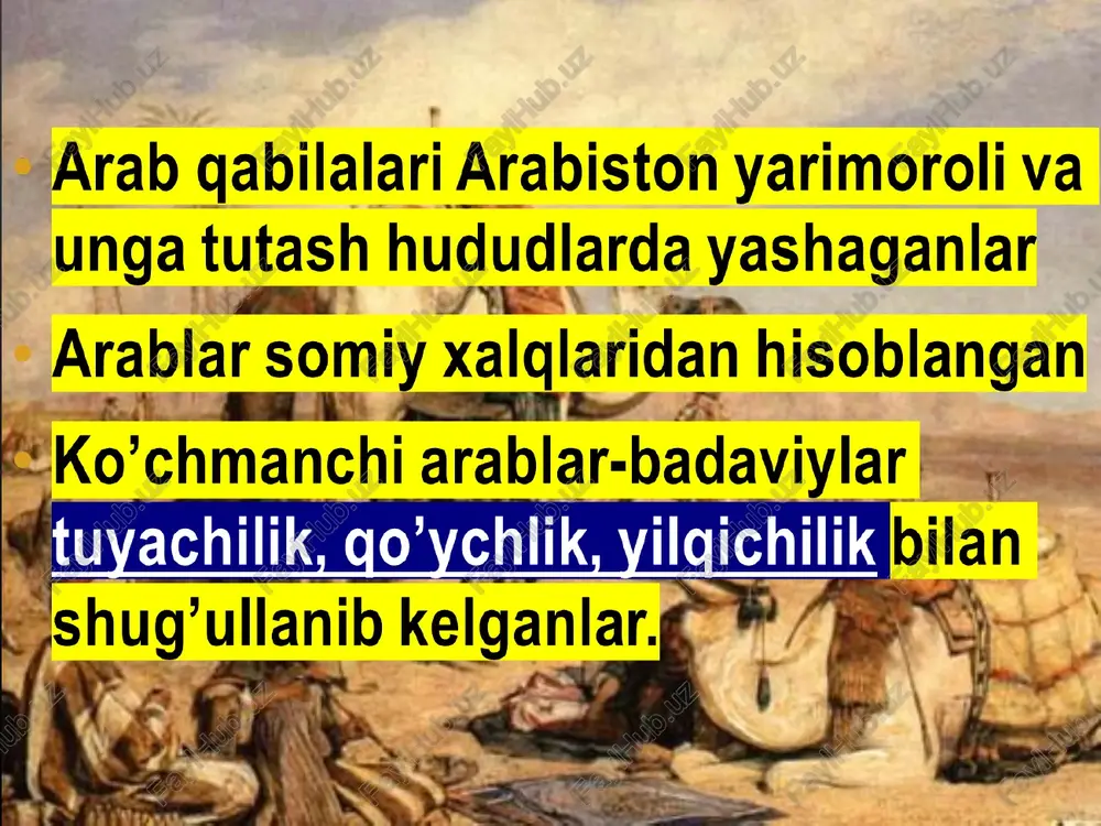 yili suriyaning yirik shaharlari 638 yilda quddus vamosul 642 yilda armaniston hududlari, 640 yilda nil va fayum vohasi, 644 yilda xamadon,qum, qishan, isfahon shaharlari egallandi. 651 yilda esa butun iroq hududlari egallangan edi. bosib olingan xududlarga arablar tomonidan amirlar tayinlangan. arablarning afrikadagi yurishlari 648 yilgacha davom qildi. shimoliy afrikadagi liviya va tripoli davlatlari mustamlakaga aylandi. toriq ibn said boshchiligidagi arablar qo’shini 711 yilda gibraltar bo’g’ozidan o’tib, ispaniyani bosib oladi yevropaga yurishlar bordo shahri bo’sag’alariga qadar davom etadi. puate jangida 732 yilda franklar hukumdori karl martell arablarni yengib, ularning yevropaga yurishlariga chek qo’yadi sharqda arablar kavkazorti va o’rta osiyoni bosib olib, aholini islom diniga kiritadilar. xalifalikning sharqqa yurishlari o’rta osiyoda talasgacha davom etgan bo’lsa, hindistonda mo’ltoga qadar davom etgan natijada vii viii asrning birinchi yarmida ulkan hududlarni egallagan, arabiston yarim oroli, yaqin va o‘rta sharq, shimoliy afrika, ispaniya, markaziy osiyo va kavkazortini o‘z ichiga olgan saltanat arab xalifaligi tashkil topadi e’tiboringiz …