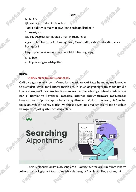 qidiruvni juda tezlashtiradi va vaqt samaradorligini oshiradi. shuningdek, qidiruv algoritmlarining samaradorligini o'lchash uchun yordamchi mexanizm – asosan vaqt kompleksligi va xotira kompleksligi kabi ko'rsatkichlar ishlatiladi. vaqt kompleksligi algoritmning ishlash tezligini ifodalaydi, bu esa ma'lumotlarning hajmi oshgani sari qanday o'zgarishini ko'rsatadi. misol uchun, chiziqli qidiruvda vaqt kompleksligi o(n), ya'ni ma'lumotlar soni bilan to'g'ridan-to'g'ri bog'liq. ikkiyuzlama qidiruvda esa vaqt kompleksligi o(log n) bo'lib, bu esa juda samarali natijani taqdim etadi. qidiruv algoritmlarini tanlashda nafaqat samaradorlik, balki ma'lumotlar strukturasining turi ham muhim rol o'ynaydi. masalan, massivlar, bog'langan ro'yxatlar, daraxtlar va graf kabi turli strukturalarda qidiruvni amalga oshirishning o'ziga xos xususiyatlari va usullari mavjud. bugungi kunda qidiruv algoritmlarining turlari va ularning ishlash prinsiplarini bilish, dasturlash va tizim dizaynida muhim ahamiyatga ega. yaxshi ishlab chiqilgan qidiruv algoritmlari tizimlarning tezligini oshiradi, foydalanuvchi tajribasini yaxshilaydi va resurslarni samarali ishlatishni ta'minlaydi. raqib qidiruvi nima va u qaysi sohalarda qo'llaniladi? raqib qidiruvi (competitive search) – bu ma'lumotlar va resurslar …