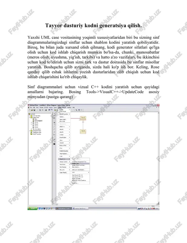 masini bosing, (yoki siz allaqachon bir visual c bo'lsangiz, so'nggi yoki mavjud yorlig'ini tanladi++ agar yangi sinflar tayinlash uchun kerakli loyihalar). visual c++ endi siz qurmoqchi bo'lgan loyiha turini so'rab boshlashingiz kerak (pastga qarang). biz konsol dasturini (ya'ni dos tipidagi ekranda ishlaydigan dastur) qurmoqchimiz deb faraz qilsak, quyidagi variantni tanlang va loyiha nomini kiriting, so'ng ok tugmasini bosing keyingi dialog oynasida finish-ni bosing (pastga qarang) keyin bosing ok ushbu dialog oynasi paydo bo'lganda keyin visual c++ yangi visual c++ konsol dasturi/loyihasini (ya'ni uml komponenti) yaratib yopiladi. keyin siz rose-ga qaytarilasiz va uml diagrammalaringizdagi qaysi sinflar ushbu yangi komponent/visual c++ loyihasiga tayinlanishini so'rab quyidagi dialog oynasi paydo bo'ladi. ushbu loyihaga tayinlanadigan har bir sinf yoniga belgi qo'ying keyingi yoki finish tugmalarini bosing va visual c++ avval yaratilgan loyihangizni ishga tushiradi va rose loyihalaringiz uchun sarlavha va kurs kodi fayllarini yaratadi (modelingizdagi har bir sinf uchun bittadan) va ularni loyihaga tayinlaydi. agar …