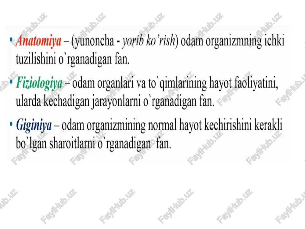g’risida” asarida barcha a’zolarni rasmlar bilan tasvirlab bergan, boshqalar yo’l qo’ygan kamchilikni to’g’rilagan. i.m. sechenov - rus tabiatshunosi, fiziologiya maktabining asoschisi - psixologiyada tabiiy ilmiy yo’nalishga asos solgan. - “bosh miya reflekslari” “nerv sistemasining fiziologiyasi” asarlarining muallifi. - bosh miyaning reflektorlik xususiyatini aniqlagan. - pavlov uni - “rus fiziologiyasining otasi” deb takidlagan. 1.1 mechnikov - mikrobiologiya va immunologiya sohalarida ish olib brogan - organizmlarning kasalliklarga chidamliligini o’rgangan - immunitetning fagotsitar nazariyasini aniqlagan - gerontologiyaga oid ishlari uchun nobel mukofotini olgan i.p. pavlov - fiziolog olim, nobel mukofoti laureati. - ovgat hazm qilish fiziologiyasi, qon aylanish, nerv sistemasiga oid, yirik asarlar muallifi - shartli reflekslarning tormozlanishini o’rgangan. abu rayhon | - ensiklopedis olim. beruniy - saydana asarida 880 ga yaqin o’simlik turini tavsiflab bergan. - o’simlik va hayvonlardan olinadigan dorilar haqida ma’lumotlar goldirgan. ibn sino - shifokor faylasuf, shoir, musiqashunos olim - 5 jildlik “tib qonunlari’ asarining muallifi adham - issiq …