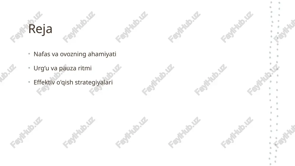 im qismlarini ajratib ko'rsatish orqali tinglovchilarning diqqatini oshiradi. bu, o'qish jarayonida ma'lumotni yanada aniq va tushunarli qiladi. 2 pauzaning roli pauzalar, o'qish davomida fikrlarni tashkil qilish va his-tuyg'ularni ifodalashda muhimdir. tinglovchilarni tayyorlash va ma'lumotni qabul qilish uchun vaqt beradi. 3 effektiv kommunikatsiya urgʻu va pauzalar, auditoriya bilan aloqani kuchaytiradi. bular, o'qituvchining fikrlarini aniq ifodalash va tinglovchilarning qiziqishini saqlab qolish uchun zarurdir. o'qishda ritmni boshqarish: samarali kommunikatsiya uchun kalit. o'qishda ritmni boshqarish, o'quvchilarning diqqatini yanada oshiradi va matnni chuqurroq tushunishga yordam beradi. samarali kommunikatsiya uchun quyidagi jihatlar muhimdir: 1) to'g'ri pauza va urg'u, 2) ovoz balandligi va kuchi, 3) davr va tempo. bu elementlar birgalikda o'qish jarayonini jonlantirib, auditoriya bilan muloqotni kuchaytiradi. photo by ün liu on unsplash urgʻu va pauza: auditoriya e'tiborini jalb etish usullari. 1 urgʻu tushunchasi urgʻu, o'qish jarayonida so'z yoki iboraga qo'shiladigan muhim ta'sirni ifodalaydi. u auditoriyaning e'tiborini jalb qilib, ma'lumotni aniq yetkazish uchun zarurdir. 2 pauza …