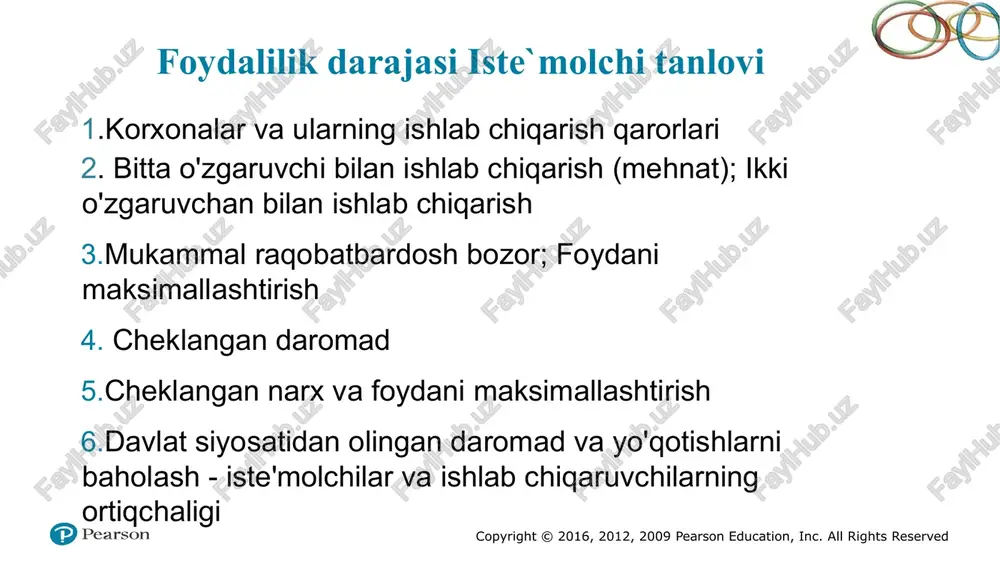 yatlarini tushunishga yordam beradi. shuningdek, u biznesda muntazam ravishda yuzaga keladigan muammolarni hal qilishda foydali bo'ladi. buni ko'rish uchun general motors singari kompaniya duch keladigan ba'zi muammolarni ko'rib chiqing. yangi avtoulov zavodlarida qancha konveyer texnikasi va qancha mehnat sarf qilishi kerak? agar u ishlab chiqarishni ko'paytirmoqchi bo'lsa, u ko'proq ishchilarni jalb qilishi, yangi zavodlar qurishi kerakmi yoki ikkalasi ham kerakmi? bitta avtomobil zavodi turli xil modellarni ishlab chiqarishi mantiqqa to'g'ri keladimi yoki har bir model alohida zavodda ishlab chiqarilishi kerakmi? kelgusi yil ichida gm o'zining xarajatlari qanday bo'lishini kutishi kerak? ushbu xarajatlar vaqt o'tishi bilan qanday o'zgarishi va ishlab chiqarish darajasi ta'sir qilishi mumkin? bu savollar nafaqat biznes firmalariga, balki boshqa tovar va xizmatlarni ishlab chiqaruvchilarga, masalan, hukumatlar va notijorat tashkilotlarga ham tegishli. 3 va 4-boblarda biz xaridorlarning xatti-harakatlarini uch bosqichga bo'lish orqali o'rganib chiqdik. birinchidan, biz iste'molchilarning afzalliklarini qanday tavsiflashni tushuntirdik. ikkinchidan, biz iste'molchilar byudjet cheklovlariga duch kelayotganligini hisobga …
