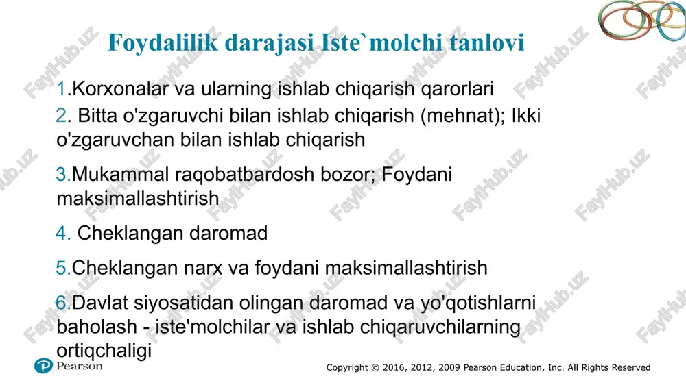yatlarini tushunishga yordam beradi. shuningdek, u biznesda muntazam ravishda yuzaga keladigan muammolarni hal qilishda foydali bo'ladi. buni ko'rish uchun general motors singari kompaniya duch keladigan ba'zi muammolarni ko'rib chiqing. yangi avtoulov zavodlarida qancha konveyer texnikasi va qancha mehnat sarf qilishi kerak? agar u ishlab chiqarishni ko'paytirmoqchi bo'lsa, u ko'proq ishchilarni jalb qilishi, yangi zavodlar qurishi kerakmi yoki ikkalasi ham kerakmi? bitta avtomobil zavodi turli xil modellarni ishlab chiqarishi mantiqqa to'g'ri keladimi yoki har bir model alohida zavodda ishlab chiqarilishi kerakmi? kelgusi yil ichida gm o'zining xarajatlari qanday bo'lishini kutishi kerak? ushbu xarajatlar vaqt o'tishi bilan qanday o'zgarishi va ishlab chiqarish darajasi ta'sir qilishi mumkin? bu savollar nafaqat biznes firmalariga, balki boshqa tovar va xizmatlarni ishlab chiqaruvchilarga, masalan, hukumatlar va notijorat tashkilotlarga ham tegishli. 3 va 4-boblarda biz xaridorlarning xatti-harakatlarini uch bosqichga bo'lish orqali o'rganib chiqdik. birinchidan, biz iste'molchilarning afzalliklarini qanday tavsiflashni tushuntirdik. ikkinchidan, biz iste'molchilar byudjet cheklovlariga duch kelayotganligini hisobga …
