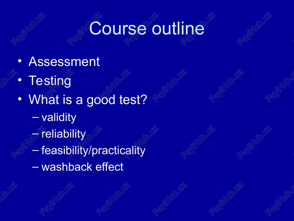 assessment summative assessment performance assessment knowledge assessment holistic assessment analytic assessment assessment by others self-assessment types of assessment week’s/term’s work – achievement a. assessment of ability to apply the knowledge in the real world – proficiency students in rank order – norm-referencing ability irrespective of peers – criterion-referencing types of assessment multiple choice – objective judgement by an assessor – subjective throughout a course – continuous what happened earlier is irrelevant; what a person does now is decisive – fixed points types of assessment ongoing process feeding the course planning – formative attainment at the end of the course with a grade – summative a learner provides a sample of language in speech or writing – performance a learner answers questions about sth. - knowledge types of assessment global synthetic judgement done intuitively - holistic a. considering different aspects – analytic a. judgements by the teacher or examiner judgements about …