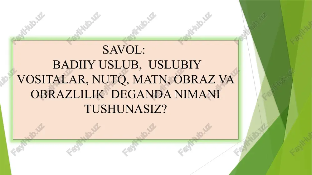 natijada muallif niyatiga, asar mazmuniga, obraz yaratish va u orqali adresatga ta’sir qilishiga bo‘ysunadi. yozuvchilar o‘z asarlarida birinchi navbatda fikr, tuyg‘uni to‘g‘ri yetkazish, qahramonning ma’naviy olamini haqqoniy ochib berish, til va obrazni real qayta yaratishdan kelib chiqadi. tilning me’yoriy faktlarigina emas, balki umumiy adabiy me’yorlardan chetga chiqish ham muallif niyatiga, badiiy haqiqat istagiga bo‘ysunadi. qoplash badiiy nutq milliy til vositalarining soni shunchalik ko'pki, u bizga barcha mavjud lingvistik vositalarni (ma'lum bir tarzda bog'langan bo'lsa ham) badiiy adabiyot uslubiga kiritishning asosiy potentsial imkoniyati g'oyasini ilgari surishga imkon beradi. bu faktlar badiiy adabiyot uslubi rus tilining funksional uslublari tizimida o‘ziga xos o‘rinni egallash imkonini beruvchi qator xususiyatlarga ega ekanligini ko‘rsatadi. nutq-so‘zlash jarayonida ovozning balandlashib va pasayib turishi modulyatsiya deb yuritiladi. so‘z ijrochiligi san’atida ovoz modulyatsiyasining ahamiyati juda katta. chunki bir xil ohangdagi - monoton ovoz zerikarli bo‘lsa, modulyatsiyaga boy ovoz o‘zining ohangdorligi bilan tinglovchiga xush yoqadi. ifodali o‘qish san’atini egallashga kirishgan kishining …