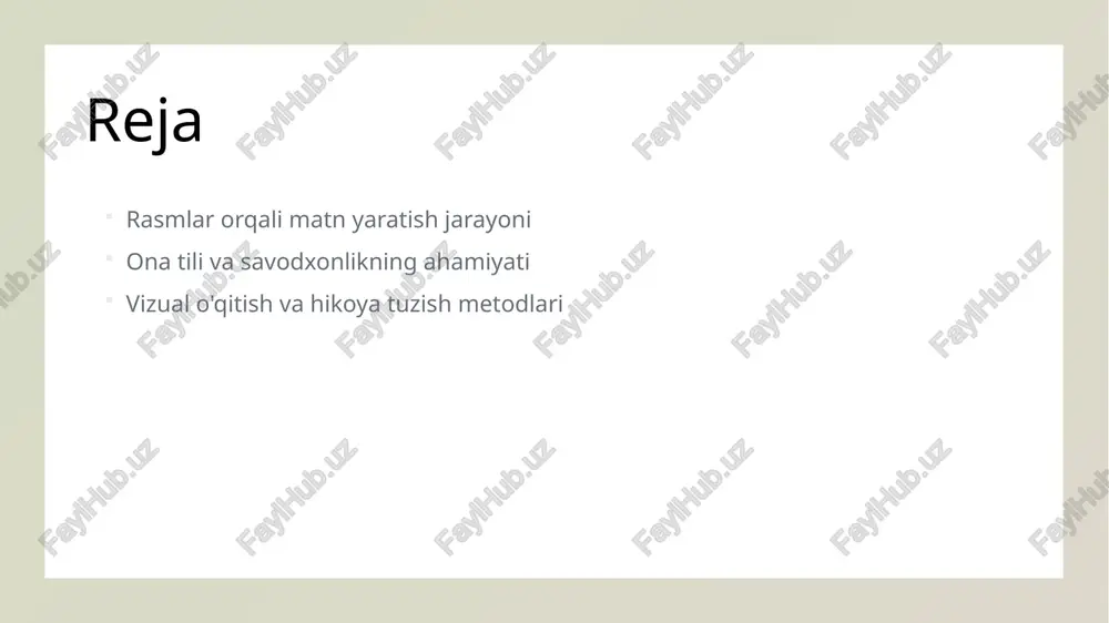 milliy madaniyatning asosi hisoblanadi. u xalqning tarixini, an'analarini va qadriyatlarini ifodalaydi, shuning uchun uning saqlanishi juda muhim. 2 identitetni shakllantirish ona tilida o'rganish va muloqot qilish shaxsiy identitetni shakllantiradi. bu, o'zligini anglash va milliy birlikni mustahkamlashda muhim rol o'ynaydi. 3 ta'limdagi roli ona tili ta'limda muhim ahamiyatga ega. u o'quvchilarga fikrlarini samarali ifodalashga yordam beradi va ularni madaniyat bilan bog'laydi. savodxonlik: ta'lim jarayonida muvaffaqiyat kaliti. savodxonlik, ta'lim jarayonida o'quvchilarning fikrlash va ifodalash qobiliyatini rivojlantirishda muhim rol o'ynaydi. rasm asosida matn tuzish o'quvchilarga tasvirlarni tahlil qilish va ulardan hikoyalar yaratishga yordam beradi. bu jarayon, shuningdek, ona tilining boyligini oshiradi. - o'qituvchilar vizual materiallar orqali darslarni qiziqarli va samarali o'tkazishlari mumkin. - savodxonlik o'quvchilarning o'z fikrlarini aniq ifodalashlariga yordam beradi. photo by national cancer institute on unsplash ona tilida o'qitish: vizual va hissiy o'qitish usullari. vizual o'qitish usullari hissiy o'qitish integratsion yondashuv vizual o'qitish usullari ona tilida o'qitishda tasviriy materiallardan foydalanishni nazarda …