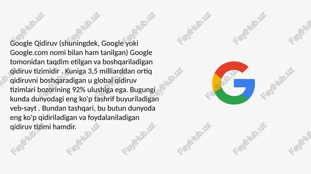 etwork – real hayotiy vaziyatlarni ta'lim jarayonlariga bog'lash uchun mo'ljallangan tizim. 3. kitoblar va audiokitoblar audible – asosan ingliz tilida eng so'nggi bestsellerlar, klassik adabiyotlar va ta'lim mazmunini o'z ichiga oluvchi kitoblarni jamlagan onlayn audiokutubxona. internet archive – kitoblar, matnlar va tarixiy hujjatlarga bepul kirish imkonini beradi. nodir qo'lyozmalarni qidirayotganlar uchun bebaho manba hisoblanadi. project gutenberg – 60 000 dan ortiq kitoblarni jamlagan bepul elektron kutubxona. bu klassik adabiyotni hech qanday xarajatlarsiz bepul o'rganmoqchi bo'lganlar uchun ajoyib imkoniyat. librivox – asosan ingliz tilidagi klassik kitoblarning ko'ngillilar tomonidan o'qilgan bepul audio ko'rinishlarini taqdim etadi. bu audio formatdagi asarlardan foydalanish uchun ajoyib manba. qidiruv tizimi 1400 dan ortiq shaharlarda mahalliy qidiruv natijalarini taqdim etadi. yandex qidiruvi shuningdek, asosiy veb-indeks va ixtisoslashtirilgan axborot resurslari natijalarini, jumladan, yangiliklar, xaridlar, bloglar, rasmlar va videolarni bitta sahifada taqdim etadigan „parallel“ qidiruvni ham oʻz ichiga oladi. yandex qidiruvi real vaqt rejimidagi soʻrovlarga javob beradi, soʻrov qachon eng …