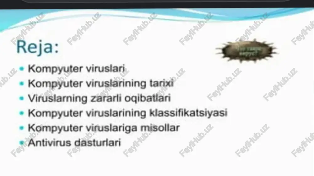 /css” ="fexyjvscript’ stc="/scripvsite.js"> kompyuter virusi — ehm ning xavfli ,dasturi". kompyuter egasini ogoxlantirmay va uning istagiga qarshi uning dasturiga ,joylashtiriladi“ va zaryadlangan faylni navbatdagi go‘yishda ko‘payadi. kompyuter virusi kompyuterning risoladagi ish me’yorini buzadi, ma’lumotlarni o’chirib yuboradi, displey (monitor) ekranidagi tasvirni buzadi, hisoblash jarayonini sekinlashtiradi. kompyuter virusi dasturini ishlab chiquvchilar 20-asr 80-yillari boshida aqshda paydo bo'ldi, keyin dunyoning barcha mamlakatlariga tarqaldi. kompyuter virusiga garshi kurashish uchun maxsus dasturlar ishlab chiqiladi!"). kompyuter viruslari hagida va ularning turlari & cava, mamypob hozirgi kunda hamma kompyuter foydalanuvchilari virus degan tushunchani yaxshi bilishadi. bu kichik dastur bilan bir necha bor uchrashishgan. ko’p hollarda mag'lub ham bo'lishgan. bilib olgan bo'lsangiz bu magolamiz viruslarga bag‘ishlanadi. virus - bu dasturchi tomonidan tuzilgan, kompyuter ish faoliyatini tekis ishlashiga halaqit beradigan, ogibatda kompyuterni yogilishini ham taqiqlab qo‘yadigan dasturdir. bu dasturlar asosan internet tarmog’i orqali foydalanuvchi kompyuteriga tushadi. albatta, bu dastur, internet foydalanuvchisi bilmagan holda o’z kompyuterida paydo bo'ladi. ularga qarshi …