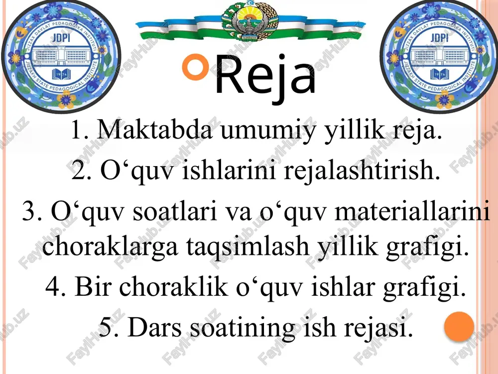 xujjatlaridan biri jismoniy tarbiya bo‘yicha maktab dasturidir. maktabda jismoniy tarbiya ishlarini rejalashtirish jismoniy tarbiya ishlarining umumiy rejasini tuzishdan boshlanadi 7 umumiy yillik reja quyidagi qismlardan iborat bo‘ladi. o‘quv ishlari. o‘quv kuni tartibida qilinadigan ishlar sinfdan tashqari jismoniy tarbiya va sport ishlari tibbiy nazorat ota-onalar bilan ishlash xo‘jalik ishlari bu qismlarning miqdori reja tuzuvchining ixtiyorida bo‘ladi bu reja to‘liqroq bo‘lishi ham, u qadar to‘la bo‘lmasligi ham mumkin. ammo u yil davomida jismoniy tarbiyaga doir barcha ishlar qismlarining umumiy belgilarini o‘zida aks ettirgan bo‘lishi kerak. bu reja qismlar bo‘yicha tuzilgan rejalarda yanada batafsilroq ochib beriladi. masalan: o‘quv choraklarini rejalashtiruvchi maxsus xujjatlarda ommaviy sport kalendarida jismoniy tarbiya jamoasining ish rejalarida sport seksiyalarining o‘quv ishlari rejasida ommaviy sport tadbirlari batafsil yoritiladi to‘g‘ri rejalashtirish dars o‘tkazishda shablondan qochish, jismoniy tarbiya bo‘yicha davlat dasturida nazarda tutilgan barcha o‘quv materialini o‘tish, mashg‘ulotlarga tayyorlanishda vaqtni tejash imkonini beradi. umumiy yillik reja pedagogika kengashida muhokama qilinadi va tasdiqlanadi. o‘quv …