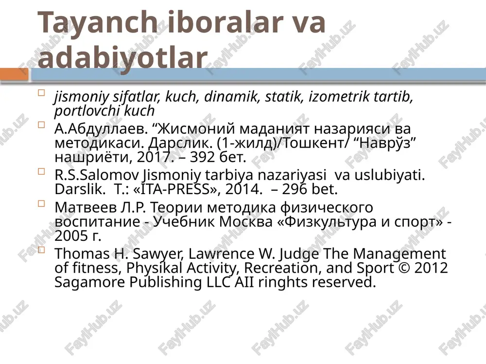 idamlilikning rivojlanishi ikkinchi oyoqqa 45 foizgacha ko’chadi. jismoniy tarbiya jarayonida jismoniy sifatlarni tarbiyalash va harakatlarga o’rgatish chambarchas aloqada olib boriladi. jismoniy tarbiyaning bu tomonlarini o’rganish va ayrim-ayrim holda qarab chiqish ulardan har birining o’ziga xos xususiyatlarini chuqurroq bilib olishga yordamlashadi. maktab yoshidagi bolalarda jismoniy sifatlarni tarbiyalash organizmning rivojlanishi va o’sishi bilan bog’langan qator xususiyatlarga ega: 1. o’spirinlik va yoshlik davrida bitta sifatning rivojlanishi boshqa jismoniy sifatlarning o’sishiga ijobiy ta'sir ko’rsatadi, o’qituvchilardan jismoniy sifatlarni tarbiyalashga majmuali yondashuv talab qilinadi. 2. organizmning rivojlanishida jismoniy sifatlarning o’sishi ayrim yoshlarda, ayniqsa, jadal ro’y beradi. bu sezgirlik (yoki sensitiv) davrlari deb ta'kidlanadi. chunonchi, mushak kuchi uchun o’sishning eng yuqori sur'ati 13-15 yoshlilarga xos, qizlarda chidamlilik ko’rsatkichi 11-13 yoshda eng jadal o’sadi, o’g’il bolalarda esa – 14 yoshda, mutaxassislarning fikri bo’yicha, 8-11 yosh tezkorlik imkoniyatlarini tarbiyalash uchun eng qulaydir. chaqqonlikni bolalar bilan o’smirlarda taqqoslash, kattalarda esa – yoshlar bilan taqqoslash bo’yicha tarbiyalash ancha qiyinroq kechadi. 3. …