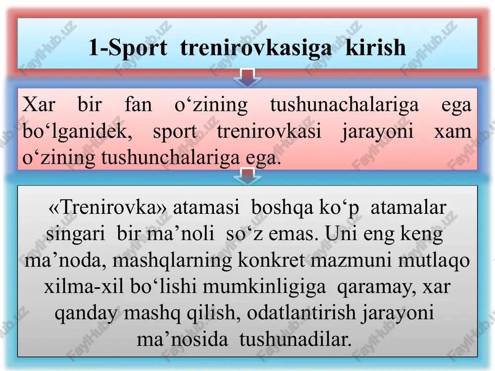 lari eng ko‘p o‘rin olgandir. umuman sport trenirovkasi va sportchini tayyorlash biologik va psixologik o‘zgarishlarning murakkab kompleksini yuzaga keltirib, natijada mashq ko‘rganlik, tayyorlik, sport formasida bo‘lishlik darajasini yaxshilanishiga olib keladi. “mashq ko‘rganlik” tushunchasi odatda trenirovka ta’siri ostida sportchi organizmida sodir bo‘ladigan xamda uning ish qobiliyatida o‘z ifodasini topadigan biologik (funksional va morfologik) moslashuv o‘zgarishlaridir. bu o‘zgarishlar asosan bir-biri bilan bog‘lik ikki yo‘nalishda yuz beradi. birinchidan, struktura va bioximik o‘zgarishlar bazasida organizmning turli organ va sistemalari (nerv, yurak-qon tomir, nafas olish va boshqalar)ning funksional imkoniyatlari, ishga layoqatliligi yuksaladi. ikkinchidan, markaziy nerv sistemasining barcha organlar ishini tartibga solib turishi va o‘z-o‘zidan sozlanishi takomillashadi. sportchi qanchalik yaxshi mashq ko‘rgan bo‘lsa, u muayyan ishni shunchalik samarali va mukammal bajaradi. demak, mashq ko‘rganlik-trenirovka vositasida organizmning muayyan bir ishga moslashganlik darajasidir umumiy va maxsus mashq ko‘rganlik bir-biridan farq qiladi umumiy mashq ko‘rganlik xarakat faoliyatining g‘oyat xilma-xil turlariga moslasha olishning umumiy darajasi bilan xarakterlanadi. sportchining maxsus mashq …