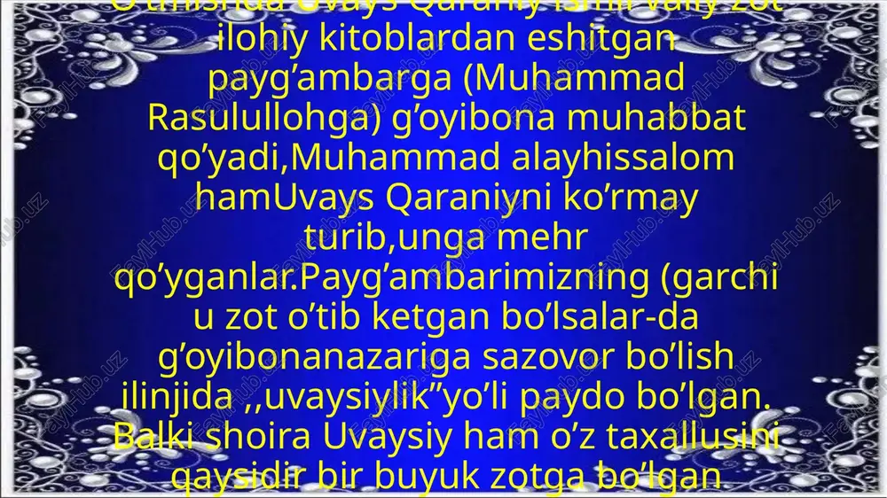 5-yilda vafot etadi shoira ijodi uning kattagina bir devoniga jamlangan. u mumtoz adabiyotning g’azal, masnaviy, murabba’, muxammas, musaddas, musamman, ruboiy, tuyuq, chiston, qit’a, mustazod, doston janrlarida qalam tebratganini kuzatish mumkin. she’rlarining mavzusi asosan ishqiy mavzuda ijod etgan.she’rlarida o’zining yaratuvchisiga intiqlik bilan intilayotgan solih banda, olloh yaratiqlarining eng afzali payg’ambar alayhissalomga oshiq ummat, haq yo’ida sobit ustozlarga muhabbatli shogird sifatida tuyg’ularini izhor etadi. shuningdek insonning insonga sevgisini tarannum etuvchi g’azallar ham bitadi sog’indim bukun, ey do‘stlar, farzandi jononimni sog‘indim, gado bo‘lsam ne ayb, ul shohi davronimni sog‘indim. musofirman, g‘aribman, bekas-u ham benavodurman, vujudim dardga to‘ldi, emdi darmonimni sog‘indim… g‘azaldagi «gado», «shohi davron» timsollari shoiraning intizorlik tuyg‘ularini ifodalashga qay daraja xizmat qiladi? shoiraning oddiygina askar o‘g‘lini «davlatli sultonim» deb atashi sababini qanday izohlaysiz? o`ylab ko`ring! uvaysiyman mehnat-u alamlarga mubtalo uvaysiyman, qayda dard eli bo‘lsa, oshno uvaysiyman. istadim bu olamni, topmadim vafo ahlin, barchadin yumib ko‘zni muddao uvaysiyman. uz diling taalluqdin, band qil …