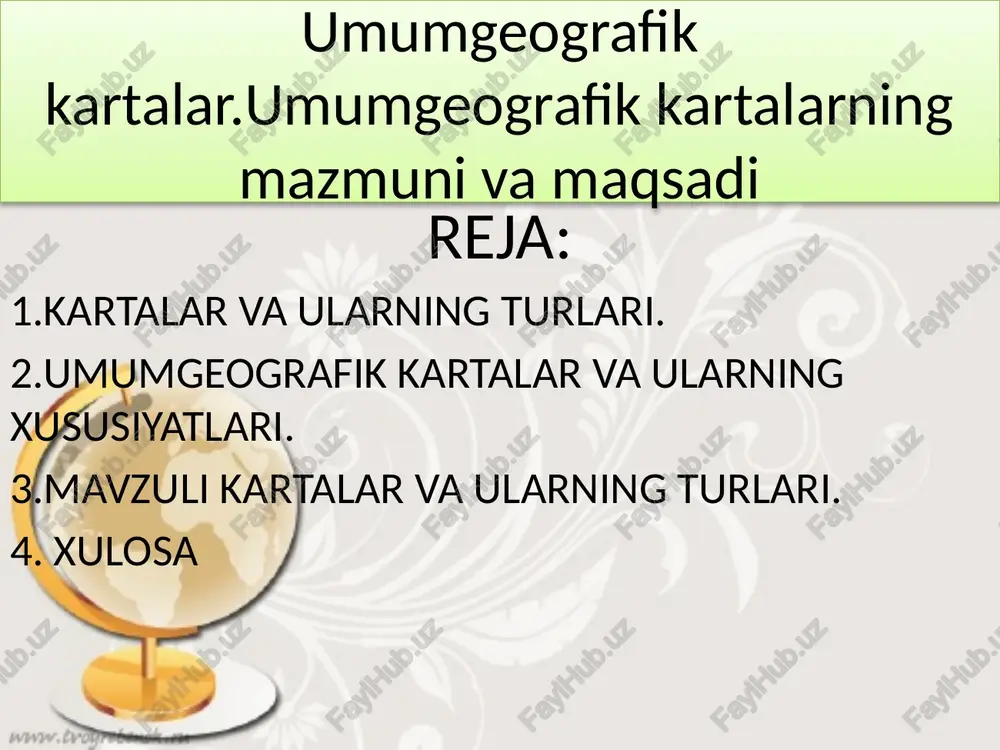 onlari kiradi. ijtimoiy-iqisodiy xaritalar ijtimoiy-iqtisodiy xaritalar iqtisodiy,tarixiy,madaniy-siyosiy,siyosiy-ma’muriy xaritalardan iborat bo’ladi.bunday xaritalardan dunyoning siyosiy,iqtisodiy xaritalar misol bo’la iladi.tarixiy xaritalar ham shu jumlasidan vazifasiga ko’ra xaritalar ilmiy madaniy sayohat o’quv ilmiy xaritalar bu atlaslar asosan ilmiy maqsadlar uchun mo’ljallangan hisoblanadi.bu trdagi atlaslar o’quv atlaslaridan tubdan farq qilib o’zining murakkabligi va ma’lumoti ko’pligi bilan ajiralib turadi. 13 madaniyat va targ’ibot xaritalari madaniyat kartalari asosan targ’ibot-tashviqot ishlarida keng qo’llaniladi.bu uslubdagi kartalar boshqa turdagi kartalardan farqi shundaki ular buyurtma asosida kam miqdorda tuziladi.bunday atlaslar madaniyat hodimlari va targ’ibotchilar uchun mo’jallangan. sayohatga mo’ljallangan xaritalar bunday xaritalar asosan turistlar ya’ni sayohat qiluvchilar uchun asosiy yo’l ko’rsatuvchi xaritalardir.xaritalarda hududning tasviri,joylashgan o’rni va obyektlar haqida malumot beradi,bunday xaritalarga yana yo’lovchilar uchun mo’ljallangan xaritalar ham kiradi.unda manzil aniq ko’rsatigan bo’ladi. image1.png image2.jpeg image3.jpeg image4.jpeg image5.jpeg image6.jpeg image7.jpeg image8.jpeg image9.jpeg image10.jpeg image11.png image12.gif ao a ane | on halal u yonobhhe shakh peo poe ag north pacing ocean north atlantic ocean …
