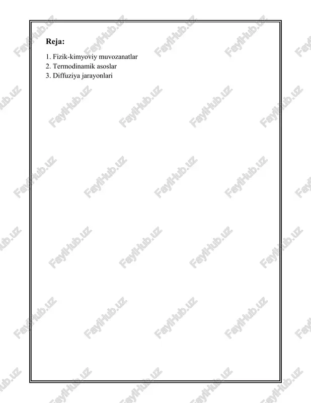 n_2(g) + 3h_2(g) \rightleftharpoons 2nh_3(g) \] bu reaksiyada umumiy tenglama quyidagicha bo'ladi: \[ k_p = \frac{(p_{nh_3})^2}{(p_{n_2})(p_{h_2})^3} \] bu yerda \( k_p \) muvozanat doimiysi, \( p_{nh_3} \), \( p_{n_2} \), va \( p_{h_2} \) esa har bir gazning qisman bosimlari. aktivlik va kontsentratsiyalar orasidagi farqni hisobga olish uchun debye-hückel tenglamalari qo'llanilib, uchuvchi yoki ionik suyuqliklardagi zarrachalarning o'zaro ta'siri ko'rib chiqiladi. muvozanatning yana bir jihati - fazalar orasidagi muvozanat. bunda kimyoviy moddalar turli fazalar orasida qanday taqsimlanishini o'rganiladi. masalan, suv-benzin tizimida suv va benzin orasida taqsimlangan moddalar kontsentratsiyasi taqsimot koeffitsiyenti bilan ifodalanadi. taqsimot koeffitsiyenti nisbat sifatida chiqadi: \[ k_{d} = \frac{[s]_suv}{[s]_benzin} \] bu formulalarda `[s]_suv` va `[s]_benzin` mos ravishda suv va benzin fazalaridagi moddaning kontsentratsiyasi hisoblanadi. muvozanatni o'zgartiruvchi boshqa omillar - ion kuchi, ph qiymati, eruvchanlik va boshqa fizik-kimyoviy omillardir. har bir murakkab modda uchun muvozanat shartlari alohida o'rganiladi va tegishli hisoblashlar amalga oshiriladi. xulosa qilib aytganda, fizik-kimyoviy muvozanatlar kimyo va …
