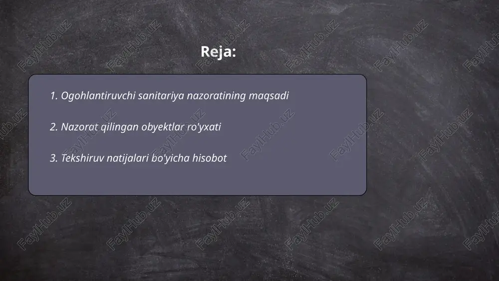 i bo'yicha hisobotga ko'ra, joriy yilda 57 ta kompaniya tekshirildi. ularning 78% moliyaviy hisobotlarda aniqlangan kamchiliklar sababli ogohlantirildi. 39% korxonalarda soliq to'lovlarida kamchiliklar topildi, va 14% kompaniyalarda jiddiy qonunbuzarliklar qayd etildi. tekshiruv natijalari bo'yicha umumiy 12,5 milliard so'm miqdorida jarima solindi. taxminan 23% hollarda xodimlarning ma'lumoti yetarli emasligi aniqlangan. tekshiruvlar davomida kompaniyalarning 15% faoliyatini vaqtinchalik to'xtatishga to'g'ri keldi. natija sifatida, 35% kompaniyalar jiddiy moliyaviy qayta tashkil qilish jarayoniga o'tdi. bozor andozalariga mos kelmagan korxonalarning aksariyati xizmat ko'rsatish sohasida ekanligi ma'lum bo'ldi. ... t.me/slaydai_bot 4. xatarlarni baholash va profilaktika choralarini rejalashtirish xatarlarni baholash va profilaktika choralarini rejalashtirish xatarlarni oldindan aniqlash va baholash jarayonini o‘z ichiga oladi. bu jarayon xavf omillarini aniqlash, ular ta’sir etishi mumkin bo‘lgan ehtimollarni baholash va potentsial zararlarni kamaytirish maqsadida samarali profilaktika choralarini ishlab chiqishni o‘z ichiga qamrab oladi. tadqiqotlar ko‘rsatadi: 80% ga yaqin xavflarni oldindan aniqlash orqali kompaniyalar ularning ta’sirini kamaytirishi mumkin. samarali baholash strategiyalari, rejalar va …