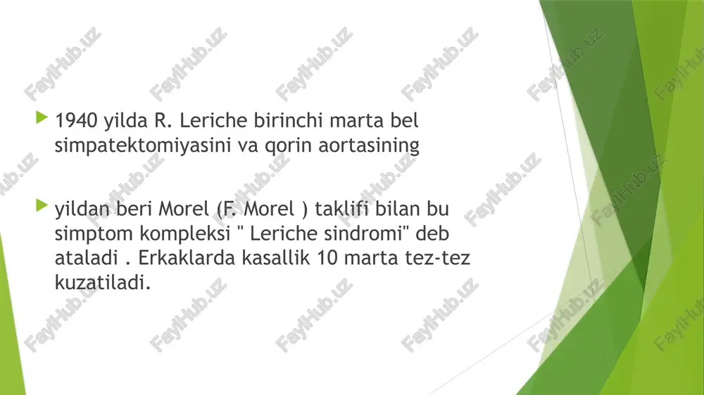 larning oklüzyonu yoki stenozi joylari ko'rsatilgan . klinik rasm. lezyon darajasiga va kollateral qon aylanishining rivojlanish darajasiga bog'liq . a.v tasnifiga ko'ra. pokrovskiy (1979) ishemiyaning 4 darajasini ajratadi : i - dastlabki ko'rinishlar; iia - 200-500 m yurishdan keyin intervalgacha klaudikatsiyaning paydo bo'lishi; iib - 200 m dan kamroq yurishdan keyin intervalgacha klaudikatsiyaning paydo bo'lishi; iii - 25 m dan kamroq yurish yoki dam olishdan keyin og'riq; iv - yarali-nekrotik o'zgarishlar mavjudligi. sindromning rivojlanishi 4 bosqichda sodir bo'ladi : birinchi bosqich uzoq masofani bosib o'tishda oyoqlarda og'riqli hislar bilan tavsiflanadi - 1-2 kilometrdan ortiq. shu bilan birga, dam olish paytida va yurishdan keyin oyoqlar sovuq his qiladi. ikkinchi bosqich allaqachon belgilangan og'riqli his-tuyg'ular hatto bir kilometrdan kamroq masofani bosib o'tishda ham . kalit masofani 200 metr deb hisoblash mumkin - agar bu masofa bemorning imkoniyatlaridan tashqarida bo'lsa, bu kasallik uchinchi bosqichga kirganligini anglatadi , og'riq odam hech qanday joyda yurmasa …