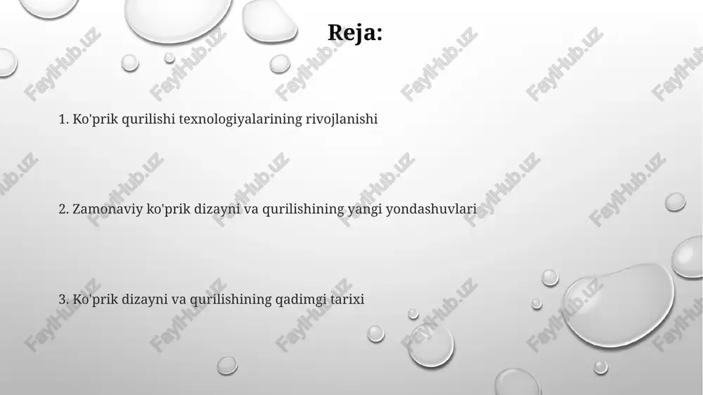 yangi ultra mustahkam kompozit materiallar va aerodinamik dizaynlarni qo'llaydi. "smart bridge" texnologiyalari, sensorlar va sun'iy intellekt yordamida ko'prikning holatini real vaqt rejimida kuzatib borish va 5 yildan ortiq muddatga texnik xizmat ko'rsatish ehtiyojini oldindan bildiradi. o'rta asr ko'prik arxitekturasi oʻrta asr koʻprik arxitekturasida, ayniqsa, suv oqimining tezligi va tuproq tuzilmasini hisobga olgan holda, 30-50 daraja oraligʻida turli xil moyillik burchaklaridan foydalanilgan. koʻpgina oʻrta asr koʻpriklari mudofaa maqsadlarida qurilgan boʻlib, ularning dizayni devorlar, minoralar va darvozalar bilan mustahkamlangan. bunday tuzilmalar 20 metrdan ortiq balandlikda boʻlishi mumkin edi. oʻrta asr koʻpriklarining qurilishi koʻpincha mahalliy materiallar, masalan, tosh va yogʻochdan foydalanishni oʻz ichiga olgan boʻlib, 10-15 metr oraligʻidagi yoyli tuzilmalar keng tarqalgan edi. ko'prik qurishning qadimgi tarixi rim imperiyasi davrida, beton texnologiyalarining rivojlanishi tufayli, 100 dan ortiq katta ko'prik inshootlari, jumladan, ularning mashhur akveduklari qurilgan. xitoyda, miloddan avvalgi 200 yillarda, yog'ochdan qurilgan, arqalar sistemasidan foydalangan holda, 100 metrdan uzunligi bo'lgan osma ko'priklar mavjud …