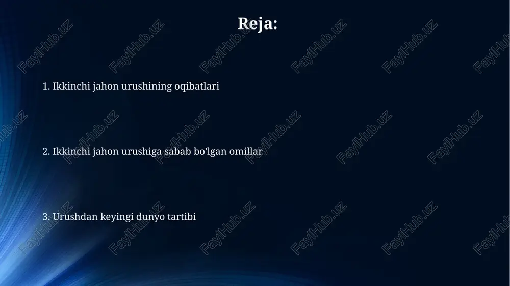 g zaifligini va urush xavfini ko'rsatdi. ikkinchi jahon urushining boshlanishiga 1918 yildagi versal shartnomasi bilan germaniyaga yuklatilgan og'ir jazolar, shu jumladan ulkan reparatsiyalar va hududiy cheklovlar, katta ta'sir ko'rsatdi. appeasement siyosati appeasementning muhim kamchiligi uning hitlerning haqiqiy niyatlarini noto'g'ri baholab, uning agressiv rejalari oldini olishga urinmasligida edi, bu esa oxir-oqibat ikkinchi jahon urushiga olib keldi va 50 milliondan ortiq insonning halok bo'lishiga sabab bo'ldi. ikkinchi jahon urushining boshlanishiga yetaklovchi asosiy omillardan biri bo'lgan yapon imperiyasining 1931-yilda manchjuriyaga bostirib kirishi va keyinchalik xitoyga qarshi keng miqyosli harbiy harakatlar boshlaganligi buyuk britaniya va fransiyaning tinchlikni saqlash siyosatining samarasizligini ko'rsatdi. versal shartnomasi va uning oqibatlari shartnoma germaniyadan 13% er maydonini olib qo'ydi va taxminan 7 mln. aholisini boshqa davlatlarga berib yubordi, bu esa millatchilik hissiyotlarini kuchaytirdi va kelajakdagi ziddiyatlar uchun tuproq tayyorladi. versal shartnomasi germaniyaga og'ir jarima solib, undan katta miqdordagi pul mablag'larini talab qildi (6,6 mlrd. oltin marki), bu esa mamlakat iqtisodiyotini …