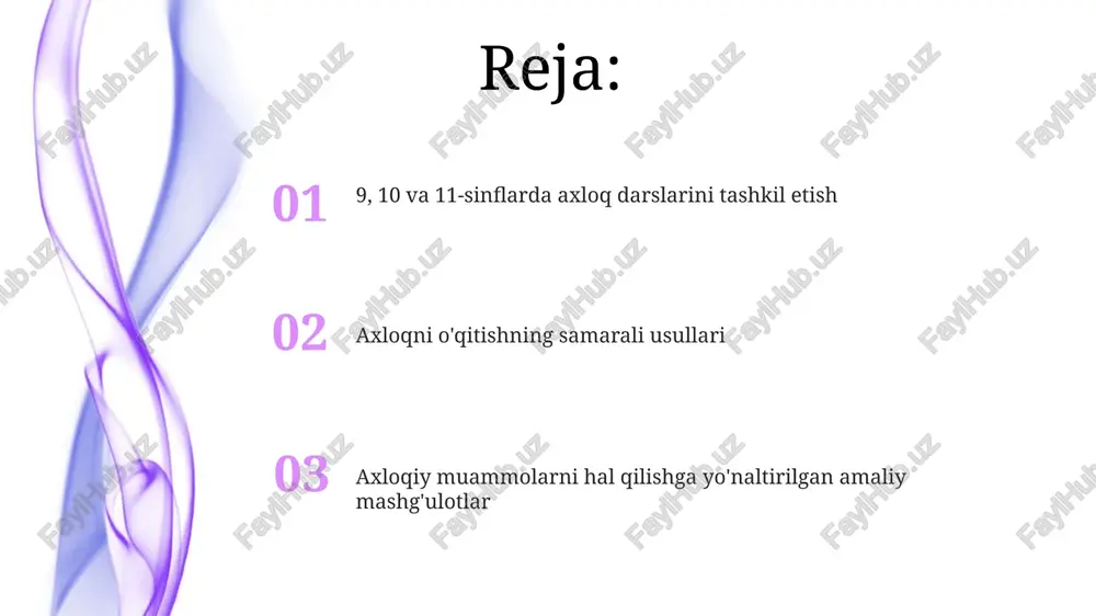 li axloqiy nazariyalar asosida tahlil qilish orqali ularning analitik fikrlashini rivojlantirish mumkin. shaxsiy tajriba va o'z-o'zini baholash shaxsiy kunlik yozuvlar yordamida o'quvchilar 5 ta muhim axloqiy dilemmasini tahlil qilib, o'z xatti-harakatlarini va qarorlarini baholaydilar, bu esa o'z-o'zini anglash va mas'uliyatni oshiradi. o'quvchilarning 70% dan ortig'i o'z-o'zini baholash jarayonida metakognitiv ko'nikmalarini rivojlantiradi, bu esa ularning axloqiy muammolarni hal qilish qobiliyatlarini 20% ga oshirishi mumkin. axloqiy standartlarni shakllantirish shaxsiy mas'uliyat va ijtimoiy adolat tushunchalarini rivojlantirish uchun 3 ta asosiy axloqiy printsip – halollik, hurmat va mas'uliyat – atroflicha o'rganilishi lozim. o'quvchilarning axloqiy qarorlar qabul qilish ko'nikmalarini 5 bosqichli model yordamida baholash va ularning axloqiy rivojlanish darajasini aniqlash samarali usul hisoblanadi. o'z-o'zini tarbiyalashga undash o'quvchilarning o'z-o'zini tarbiyalash darajasini baholash uchun 3 bosqichli test (dastlabki, oraliq va yakuniy) ishlab chiqish va natijalarni tahlil qilish orqali individual yondashuvni ta'minlash mumkin. motivatsion usullar, jumladan, o'z-o'zini baholash jurnallari va 10 balldan iborat reyting tizimini qo'llash orqali, o'quvchilarni …