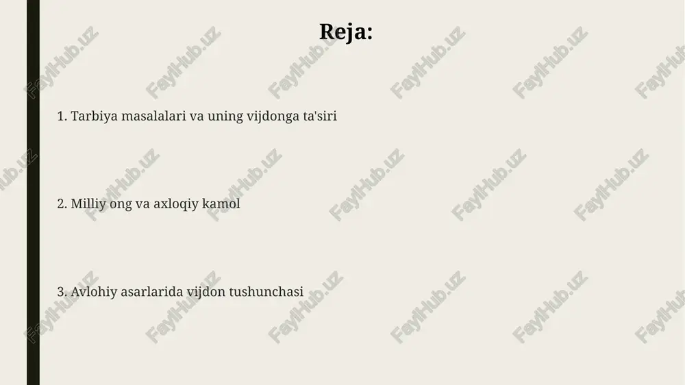 g fikricha, 3 bosqichli tarbiya tizimi – oila, maktab va jamiyat – yaxlit va uyg'un bo'lishi zarur, bu esa yosh avlodning sog'lom shaxs sifatida shakllanishiga yordam beradi. oila va jamiyatning roli kitobda oilada 7 yoshgacha bo'lgan bolalar tarbiyasi, ijtimoiylashuv jarayonlari va ularning shaxsiyat rivojlanishiga ta'siri keng yoritiladi, bu davrni muhim "asos" deb ataydi. avloniy "oila va jamiyatning roli"da jamiyat a'zolari orasida 5 ta asosiy fazilatni – adolat, mehr-oqibat, halollik, bilim va hurmatni tarbiyalashning ahamiyatini ta'kidlaydi. avloniy "oila va jamiyatning roli" asarida 3 ta asosiy tarbiya usulini – mehr-oqibat, nasihat va jazoni ta'kidlab, ularning samaradorligini 1:2:3 nisbatida taqsimlashni tavsiya qiladi. millat va vijdon asarda keltirilgan 5 tadan ortiq hikoya va misol, vijdon va milliy ongni shakllantirishda oila va jamiyatning rolini ta'kidlab, ta'lim tizimining muhimligini ko'rsatadi. "millat va vijdon"dagi ta'lim va tarbiyaga oid fikrlar, 3 ta asosiy bobda 10 dan ortiq masalani qamrab oladi, bulardan biri ma'naviy-axloqiy tarbiyaning ahamiyatidir. avloniyning "millat va …