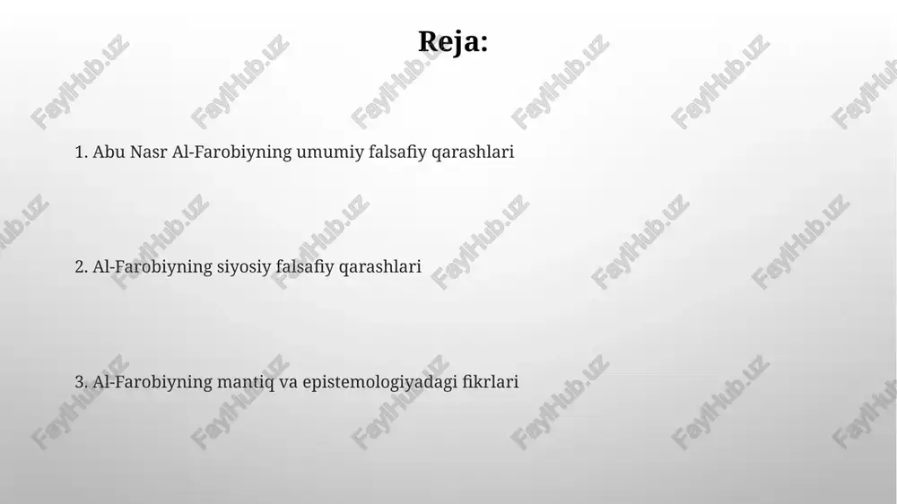 ahamiyati al-farabiy merosi 20 dan ortiq tilda tarjima qilingan bo'lib, jahon falsafasiga beqiyos hissa qo'shganligi bilan ahamiyatlidir. uning siyosiy falsafasidagi “namunali shahar” kontseptsiyasi 1000 yildan ortiq vaqt o'tganiga qaramay, hali ham dolzarbligini yo'qotmagan. ta'lim va tarbiya farobiyning "ta'lim va tarbiya" asarida 7 yoshdan 14 yoshgacha bo'lgan bolalar uchun maxsus ta'lim dasturi tavsiya etilgan bo'lib, unda musiqa, adabiyot va matematikaga alohida e'tibor qaratiladi. ushbu traktatda 4 bosqichli tarbiya tizimi bayon qilingan bo'lib, har bir bosqich ma'lum bir yosh guruhiga va ularning intellektual rivojlanish darajasiga moslashtirilgan. siyosat falsafasi ushbu traktatda ideal davlat modeli — "faol hayot" tamoyiliga asoslangan jamiyat tasvirlangan bo'lib, unda 10 ta asosiy siyosiy institut ajratiladi. “siyosat falsafasi”dagi ta'limning ahamiyatiga bag'ishlangan bo'limlarda 4 ta asosiy ta'lim bosqichi va ularning jamiyat rivojiga ta'siri ko'rsatib o'tilgan. kosmologiya al-farobiy olamning ierarxik tuzilishiga e'tibor qaratib, har bir soha o'ziga xos aqlga ega bo'lib, ularning eng yuqorisida faol aql joylashgan deb hisoblagan. al-farobiyning kosmologiyasida dunyo …
