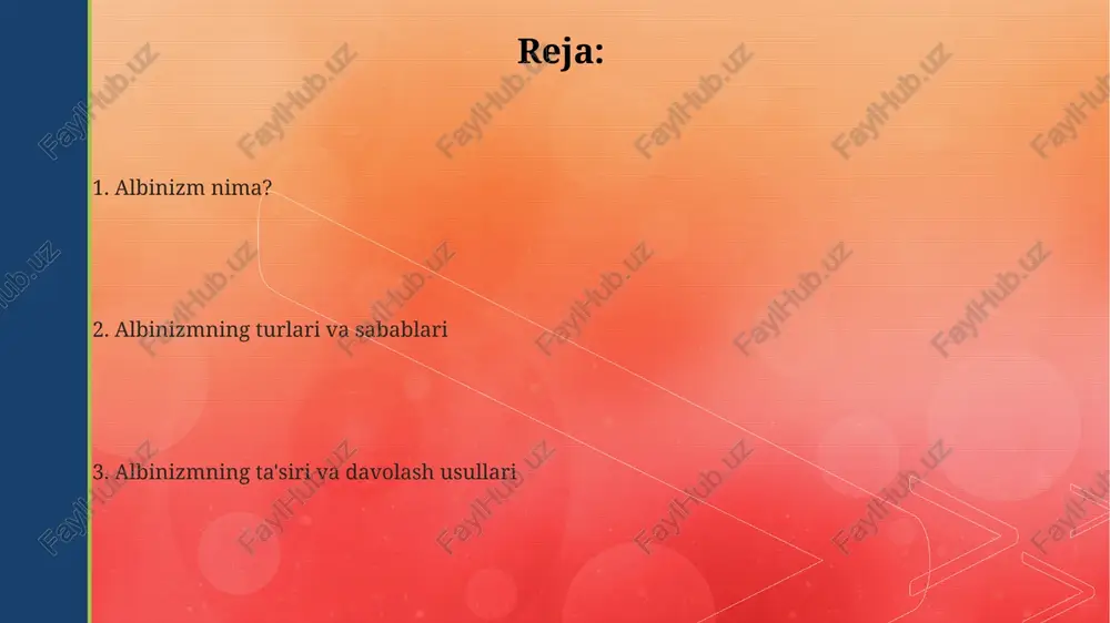 ipga boʻlinadi va bu terining, sochning va koʻzning pigmentatsiyasiga ta'sir qiladi, hamda hermansk-pudlak sindromi (hps) kabi kam uchraydigan sindromlar, ular koʻpincha qon ketishi bilan bogʻliq. albinizmning alomatlari albinizmda teri, soch va ko'zlarning rangsizlanishi kuzatiladi, melaninin etishmasligi tufayli, taxminan 1:17000 tug'ilish chastotasi bilan uchraydi. albinizm bilan og'rigan shaxslarda nistagmus (ko'zning ritmik, ixtiyoriy bo'lmagan harakatlari) va strabismus (ko'zlarning noto'g'ri yo'nalishi) kabi ko'rish bilan bog'liq muammolar tez-tez uchraydi, bu esa 90% dan ortiq hollarda aniqlanadi. ko'zlarning yorug'likka sezgirligi (fotofobi) albinizmning keng tarqalgan alomati bo'lib, taxminan 70% hollarda kuzatiladi va ko'rish qobiliyatining pasayishiga olib kelishi mumkin. albinizm bilan yashayotganlarga yordam koʻrish qobiliyatining pasayishiga qarshi 1-3 yoshdan boshlab muntazam oftalmologik tekshiruvdan oʻtish va kerakli optik vositalarni oʻz vaqtida qoʻllash, koʻrish funksiyasini saqlash va yaxshilashga yordam beradi. albinizm bilan yashayotganlarga quyoshdan himoya qilish uchun spf 50 va undan yuqori himoya koʻrsatkichiga ega krem va kiyimlardan foydalanishni tavsiya etish, terining saraton kasalligiga chalinish xavfini 90% ga kamaytirishga …