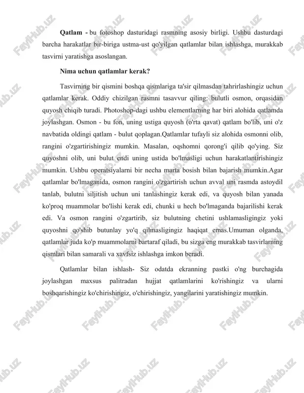 harakatlar paytida avtomatik ravishda yaratiladi (masalan, shakl chizishga harakat qilsangiz, buning uchun yangi qavat yaratilishini ko'rasiz). ba'zan siz yangi qatlamlarni qo'lda qo'shasiz. ideal holda, har bir obyekt alohida qatlamda bo'lishi kerak. tugma qatlamni yaratish, o'chirish uchun javobgardir -. umuman olganda, siz qatlamlar bilan juda ko'p sonli harakatlarni amalga oshirishingiz mumkin: guruhlash, nusxalash, ranglarni o'zgartirish, shaffoflikni sozlash, filtrlash, ko'chirish va boshqalar, ammo ushbu maqolada biz boshlash uchun zarur bo'lgan imkoniyatlarning faqat bir qismini ko'rib chiqamiz. hozirda ishlanayotgan qatlam ko'k rang bilan ta'kidlangan. ushbu qatlam faol deb nomlanadi. qatlamni faollashtirish uchun uni sichqoncha tugmasi bilan bosish kifoya. 1. oq fon bilan yangi hujjat yarating. 2. belgini bosish orqali yangi qatlam yarating. 3. qatlamning nomini o'zgartiring. buning uchun sichqoncha tugmasi bilan ismni ikki marta bosing, ismni kiriting (masalan, top layer) va enter tugmasini bosing yoki shunchaki ekranning bo'sh joyiga bosing. qatlam qatori uchta elementdan iborat: ko'z piktogrammasi, qatlam eskizi va uning nomi. peephole …