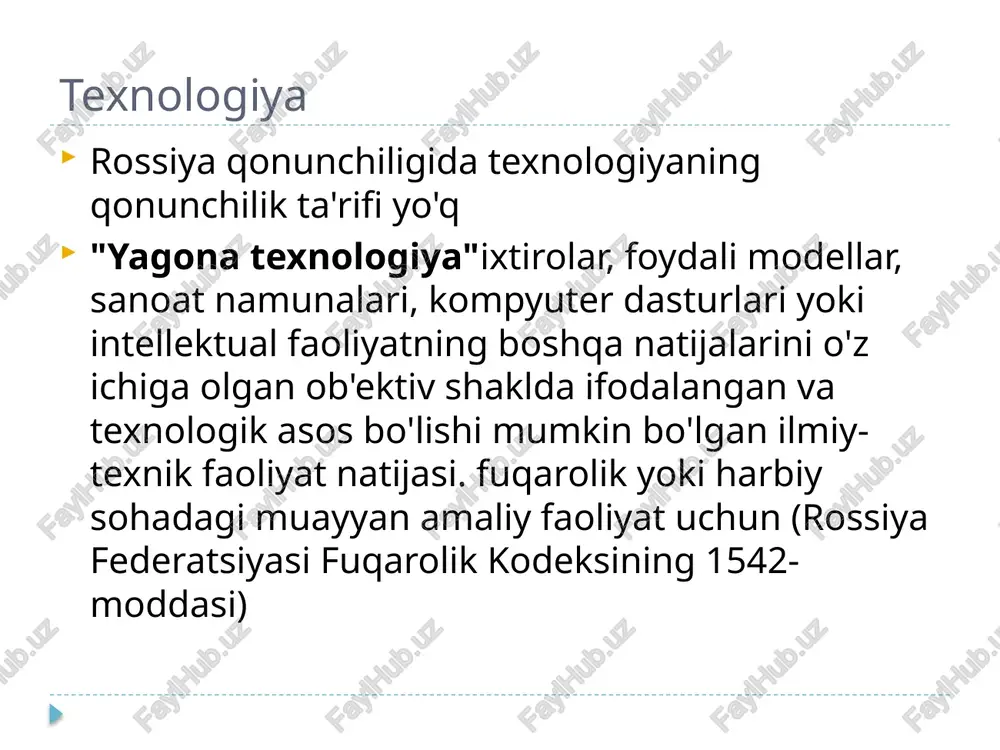 azmeshenie dannix v s jurnalax, spravochnikax i na saytax seti internet publikatsiya dokladov v materialax konferentsiy uchastie v rabote razlichnix klubov promishlennix kompaniy i t.d. sovmestnie proekti investirovaniya shartnoma shartnoma ob'ektlari, shartlari, predmeti huquqlar doirasi, hududi, sublitsenziya huquqi, muddati, foydalanish usullari kelajakda huquqlarni o'tkazish mexanizmi huquqlarning sofligi kafolati huquqlarni o'tkazish/paydo bo'lish momenti yangi "raqobatchi" ni ro'yxatdan o'tkazishga urinmaslik majburiyatiridlar texnologiya oluvchilarning huquqlarini himoya qilish texnologiyalar transferi odatda litsenziya bilan bir qatorda tegishli xizmatlarni (masalan, muhandislik, amalga oshirish,oyangilashdasturiy ta'minot va uning ishlashidagi xatolarni bartaraf etish) litsenziat ekstremal vaziyatlarda o'zini "sug'urta" qilgani ma'qul: litsenziar rossiya bozoridan chiqib ketganda, o'z faoliyatini butunlay to'xtatgan. texnologiya oluvchilarning huquqlarini himoya qilish eskrov shartnomasi (pul yoki mulkni saqlashga topshirish) omonatchi omonatga o'tkazish majburiyatini oladieskrov agentiomonatchining uni mulki depozitga qo'yilgan boshqa shaxsga (naf oluvchiga) o'tkazish majburiyatini bajarish uchun mol-mulk;eskrov agentiagar shartnomada ko'rsatilgan asoslar yuzaga kelgan bo'lsa, ushbu mulkning saqlanishini ta'minlash va uni benefitsiarga topshirish majburiyatini oladi. 5 yildan …