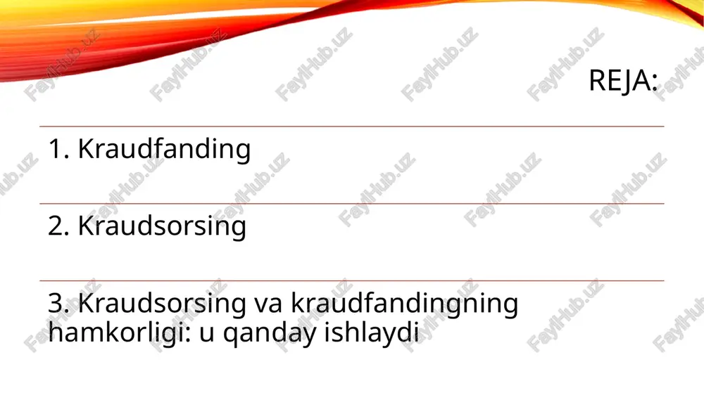 main la veille ("kechagini kutish") filmini yakunlash uchun onlayn xayriya kampaniyasini boshladilar.uch hafta ichida ular 50 ming dollar yig‘ishga muvaffaq bo‘lishdi, bu esa suratga olishni davom ettirish imkonini berdi. bu moliyalashtirishga bag'ishlangan veb-sayt, shuningdek, uning donorlari uchun turli xil mukofot takliflari: bonuslar, dvd-lar yoki hattoki suratga olishdan foydalangan holda birinchi tuzilgan internetga asoslangan kraudfanding tashabbusi edi. kraudfanding misollari (rossiya) • rossiyadagi birinchi kraudfanding platformasi 2007 yilda tashkil etilgan kroogi loyihasi edi. • rossiyada bunday moliyalashtirish misollar rospil loyihasi va sharhlar kitobini nashr etish uchun sergey kudryavtsev tomonidan pul yig'ish "3500" o'z ichiga oladi . garri bardinning "uch ohang" animatsiyasini yaratish planeta.ru saytidagi kraudfanding tufayli mumkin bo'ldi . • ijodiy jamoalarning ba'zi loyihalari svoi2000 san'at assotsiatsiyasining bir qismi sifatida yaratilgan kroogi yoki " naparapet " kabi kraudfanding sxemasiga muvofiq ishlaydi . • 2012 yil bahorida planeta.ru portali yordamida taniqli " bi-2 " guruhi " ruh " albomini chiqarish uchun 1 250 …