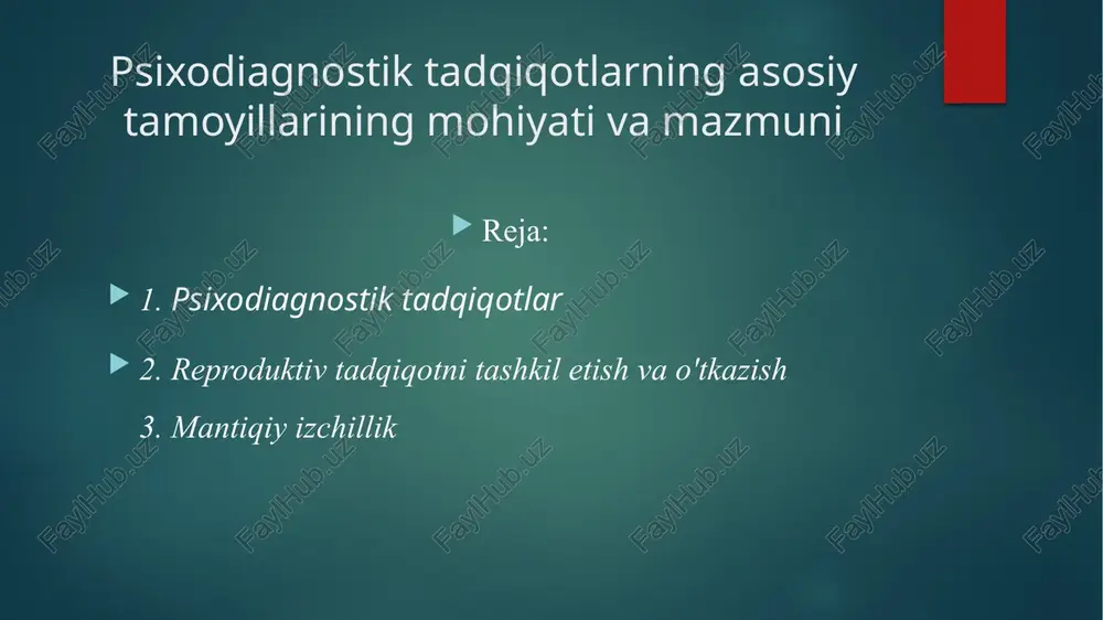 iqotchini qiziqtirgan mavzu bo'yicha ilmiy nashrlarni ancha uzoq tahlil qilishdan oldin. muammoni aniqlash muammoli hodisani tushuntirib beradigan nazariy gipotezani tuzishni o'z ichiga oladi. nazariy tushuntirish tuzilgandan so'ng, undan empirik oqibatlar kelib chiqadi, ular o'zgaruvchilar o'rtasidagi sabab-oqibat munosabatlari haqidagi gipotezalar ko'rinishida tuziladi. tajribaning asosiy afzalligi shundaki, u boshqa usullarga qaraganda ishonchli tarzda o'rganilayotgan hodisaning boshqa hodisalar bilan sabab-oqibat munosabatlari to'g'risida xulosa chiqarish, hodisa va rivojlanishning kelib chiqishini ilmiy jihatdan tushuntirish imkonini beradi. psixologik tadqiqotlar turli bosqichlarni o'z ichiga oladigan murakkab ko'p bosqichli tadqiqot ishidir: eksperimental bo'lmagan (kuzatish, suhbat va boshqalar); tajriba; psixodiagnostik tekshiruv (o'lchov). experiment psixologik tadqiqot usuli sifatida tadqiqotchining har qanday psixologik fakt ochilishi uchun sharoit yaratish maqsadida sub'ekt hayotiga faol aralashishini o'z ichiga oladi. tajribaning afzalliklari quyidagilardan iborat: kuzatuvchining faol pozitsiyasi, takrorlash imkoniyati, qat'iy nazorat qilinadigan shartlar. laboratoriya tajribasiga qarshi uchta fikr ilgari surildi. belgilandi: 1) tajribaning sun'iyligi; 2) tajribaning analitikligi va mavhumligi haqida 3) eksperimentator ta'sirining murakkablashtiruvchi roli …