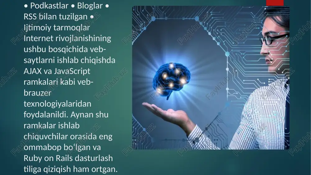 kengayganligini ko'ramiz telefon. bu, o'z navbatida, har xil turdagi yangi web 2.0 ilovalariga olib keldi, ularda ma'lumotlar joylashuvga yo'naltirilgan tarzda taklif qilinmoqda ('do'stlarim nima qilmoqda va ular qayerda?'). aslida 2.0 oxiri va keyingi rivojlanishi hali ko'rinmagan bir qator ilovalardan iborat. eng diqqatga sazovor xususiyatlar interaktiv, har doim onlayn ("doim yoqilgan"), sodda, joylashuvga yo'naltirilgan va ijtimoiy. ijtimoiy tarmoq ishtirokchilarining raqamli identifikatori odatda shaxsiy ma'lumotlardan tashqari fotosuratlarni o'z ichiga olgan profil shaklida bo'ladi. ikkinchi hayot kabi ba'zi tarmoqlarda raqamli identifikator bitta tizimdan iborat avatar, o'zingizni qisman loyihalashtirishingiz mumkin bo'lgan 3d shakl. veb 2.0 deb nomlanuvchi oʻzgarish jarayonining oʻzi juda tezlashdi va bir muncha vaqt oʻtgach, mobil qurilmalarning oʻsishi bilan oʻzgartirildi. ushbu mobil inqilobning natijasi koʻplab odamlar tomonidan smartfonlar koʻrinishidagi kompyuterlardan foydalanish boʻldi, ular hamma joyda oʻzlari bilan olib yura boshladilar, aloqa, foto va video suratga olish va ushbu maʼlumotlarni bir zumda almashish, shuningdek qidirish uchun foydalanishni boshladilar. yoʻlda maʼlumot — va uyda …