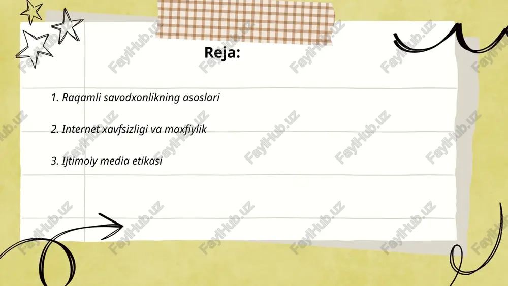rmalarda o‘rta yoshli foydalanuvchilar soni 52%ni tashkil etsa, yoshlar ulushi 45%ni tashkil etadi. tweet skriva bosh tergov instituti (2021) so‘roviga ko'ra, foydalanuvchilarning 70% haqiqiy ma'lumotdan foydalanganlikni muhim deb hisoblaydi. bloggerlar uchun ifac kodlari boshlang'ich kursini o'tganlar soni esa 2022 yilda 22%ga oshgan. tarmoqlarda ijobiy muloqotni saqlash foydalanuvchilarning 62% uchun muhim hisoblanadi. ... t.me/slaydai_bot 4. raqamli iz va maʼlumotlarni boshqarish raqamli iz va maʼlumotlarni boshqarish zamonaviy axborot texnologiyalarida muhim rol o‘ynaydi. ushbu jarayon shaxsiy ma’lumotlar, foydalanuvchi xatti-harakatlari va tahliliy ma’lumotlarni o‘z ichiga oladi. 2022-yilda butun dunyo bo‘ylab 79 zettabayt ma’lumot yaratilgan, va bu raqam yiliga 19% ga oshib bormoqda. ma’lumotlarni boshqarish texnologiyalari, masalan, bulut hisoblash, ma’lumotlar bazalari va sun’iy intellekt tizimlari orqali amalga oshiriladi. effektiv boshqaruv tashkilotlarga maʼlumotlar xavfsizligi va maxfiyligini taʼminlash imkonini beradi. global raqamli izlash 2025-yilda qariyb 175 zettabaytga yetishi kutilmoqda. shu sababli, maʼlumotlarni boshqarish strategiyalari tobora dolzarb bo‘lib bormoqda. ... t.me/slaydai_bot onlayn kommunikatsiya bugungi kunda biznes, ta’lim va …