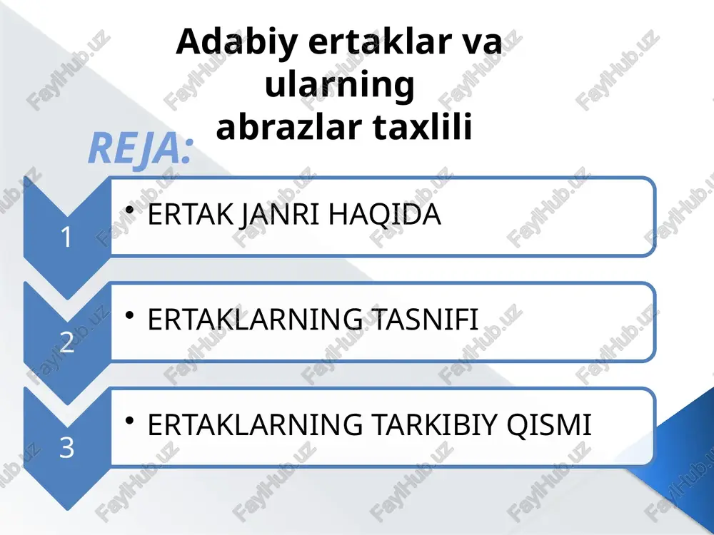 q ertaklarimizning badiiy ijod namunasi sifatidagi janr xususiyatlari quyidagilardan iborat: 7 folklorshunos olimlar xalq ertaklarini quyidagicha tasnif qiladilar: hayvonlar haqidagi ertaklar. sehrli ertaklar. hayotiy-maishiy ertaklar fantastika ertak mezoni, uning joni va qonidir. ertaklar fantastikaning tutgan o`rniga va me`yoriga qarab ikki guruhga bo`linadi: 1. fantastika ustun bo`lgan ertaklar. 2. hayotiylik ustun bo`lgan ertaklar. ertaklarning paydo bo`lishi uzoq o`tmishga, sinfsiz jamiyatga borib taqaladi. ertak atamasi mahmud koshg`ariyning «devonu lug`atit-turk» asarida «etuk» shaklida qo`llangan. ertaklarda xalqning tilak va orzulari aks etadi. uzoq proletar yozuvchisi a.m.gor’kiy o`zining «ming bir kecha»ga yozgan so`zboshisida ertak janri va uning g`oyaviy-badiiy ahamiyati to`g`risida qimmatli fikrlar bildirgan edi. ertak termini xalq orasida uzoq asrlardan beri yashab keladi. ertak termining ma’nosi turlicha. ertak qadimgi avvalgi ma’nolarini ifodalaydi. samarqand, surxandaryo oblastlarining ayrim rayoni va qishloqlarida «ertak» o`rniga «matal» so`zi qo`llanadi. «matal» terminini farg`ona shevalarining ayrimlarida ham uchratish mumkin. buxoroning ba’zi rayonlarida «ushuk» termini qo`llanilsa, toshkentda «cho`pchak» ishlatiladi. ertak termini qozoqlarda «ertak», …