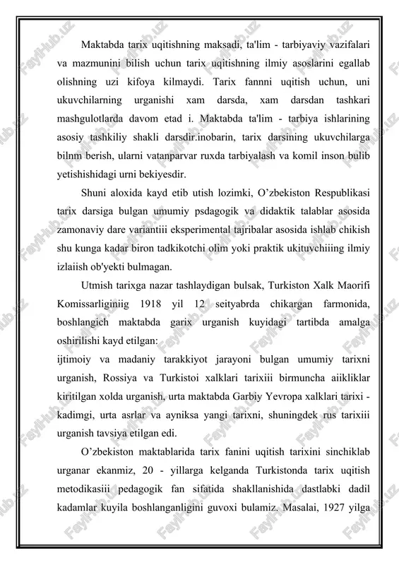omoiidan o’zbekiston umumga'lim maktablarida tarix uqitish samaradorligini oshirishga bagishlangai kater ilmiy - metodik makola va usha sharoi! uchun nodir metodik kullanmalar yaratildi. arxangelskiy 11.p. svedeniya s sostoyanii izdaniy uchebnoy literaturo' v turkestanskoy assr dlya shkol uzbekskix, kazaxskiy, turkmenskix, uygurskix, tadjikskix. t. 1992g. arligslskip n.p. uchebnaya literatur.ch n;1 uzbekskom yazo'ke. nauka i prosveheniye. 1922. armshp.-mskiy n.p. o prepodavaniye nsyurnn v sredne - lzishekop shkole, t. 1922 god. arxangelskiy n.p. sredne-aziatskiye voproso' geograficheskoy terminologii itrnskripsii. t, 1935g. ona tariximizga pazar tashlar ekanmiz, uzbek xalkining fashizmni tor -mor keltirishda uzining ulkan xissasini kushganligini kursatadigan dalillarii guvoxi bulamiz. dalillarga murojaat kilaylik: masalan, o’zbekiston urush yillarida davlatga 3 mln. 806 tonna paxta, 54067 tonna pilla, 1 mln. 282 ming tonna don, 48000 tonna meva koki, 159 ming tonna gusht, 22300 tonna jun va boshka maxsulotlar yetkazib berdi. o’zbekistondan 1 mln. ga yakin kishi jat ga safarbar ztildi, urush yillarida o’zbekistonga sobik sovet itti(|^okining frontga yakin …