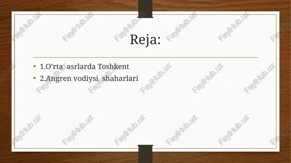 tahriyning “kitob al masolik val mamolik” (yo‘llar va mamlakatlar) asarlarida shoshning bosh shahri binkat deb ko‘rsatiladi. “hudud-al olam” (olamning chegaralari) kitobida “choch katta viloyat, xalqi jangovar va saxiydir, u yerda kamon va o‘q yoy yasaladi. bu katta shahar, ayni vaqtda podshoning qarorgohidir” deb ta’riflaydi. firdavsiyning “shohnoma” asarida choch o‘zining kamoni shoshiy (o‘q-yoylari) bilan mashhur bo‘lganligi haqida ma’lumotlar bor. mahmud qoshg‘ariyning ma’lumoti bo‘yicha toshkent xi-xii asrlarda “tarkan” ham deb yuritilgan. boburning “boburnoma” asarida toshkent nomi ustida to‘xtalib toshkent nomini shosh, ba’zan choch deb qayd etiladi. xvi asr oxiri xvii asr boshlarida toshkent toponimi shuhrat topib, uning qadimgi choch, shosh va binkat nomlari asta – sekin muomaladan tushub qoladi. xvii asrda yashagan tarixchi mahmud ibn vali shunday yozadi: “shosh-sayxunning o‘ng tomonida joylashgan shahar u turkistonga qaraydi... uni choch deb ataydilar biroq hozirgi vaqtda toshkent nomi bilan mashhurdir shahar vi-viii asrlarda rivoj topadi. u asosiy karvon yo‘llari, xususan buyuk ipak yo‘li vohaning shimoliy …