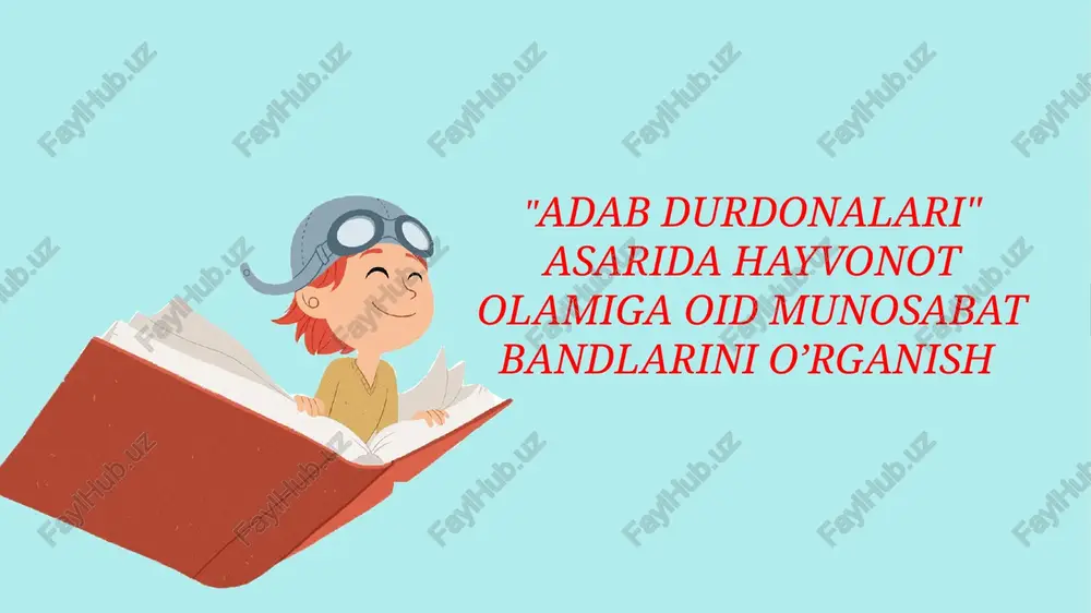 u kishi : "ibn zubayr makkada bo'lgan vaqtlarida shunga guvoh bo'ldilarki, sahobiylar qushlarni qafasda ko'tarib olib yurishar ekan" ajoyibxona aytib qoldi xushxabar ertalab dono “kelgan emish chet eldan ajoyibxona” yetib bordik u yerga ikkovlon mamnun. chipta sotib turardi olako’z maymun darvozadan o’tdik biz sira hayiqmay chiptamizni tekshirib yirtdi ayiqvoy. yonimizga keldi-yu ko’kish bir bo’ri bizni shag’al yo’lakdan boshladi to’g’ri. xulosa: adab durdonalari imom buxoriyning buhuk hadislarga asoslargan asaridur bunda biz hayvonlar haqidagi boblarini urgandik bunda hayvonlarga rahmli bolish uqtirilgan hayvonlarni barakasi dóstligi haqida maʼlumot berilgan e`tiboringiz uchgun raxmat image7.png image8.png image9.png image10.png image11.png image12.png audio1.wav image13.wmf image14.wmf image15.wmf image16.png image17.png image18.png image19.png image3.png image4.png o zbekiston "qizil kitobi"ga umurtqali hayvonlarning nodir va yo qolib ketish xavfi ostida bo lgan jami 63 turi va kenja turi kiritilgan bo lib, ular orasida 22 tur sut emizuvchi hayvon, 31 tur qush, 5 tur sudralib yuruvchi hayvon va 5 tur baliq bor. ta'kidlash joizki, …