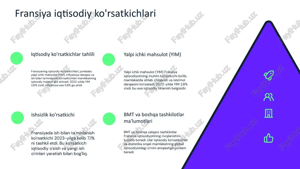 alabalarni zamonaviy bilimlar bilan ta'minlaydi. raqobatning kuchayishi ta'lim muassasalarining o'zaro raqobatini oshiradi, bu esa talabalarga yanada sifatli ta'lim taklif etishni talab qiladi. iqtisodiy ko'rsatkichlar va kelajak prognozi fransiyaning iqtisodiy ko'rsatkichlari o'zgaruvchan sharoitga qarab rivojlanmoqda. 2023 yilda mamlakatning yalpi ichki mahsuloti (yim) o'sishi taxminan 1,5% atrofida bo'lishi kutilmoqda. bu, asosan, xizmatlar sektorining o'sishi va eksportning oshishi bilan bog'liq. ishsizlik darajasi 7% atrofida saqlanib qolishi mumkin, bu esa iqtisodiy barqarorlikni anglatadi. inflatsiya esa 2% atrofida bo'lishi mumkin, bu esa narxlar bosimining o'sishini ko'rsatadi. kelajak prognozlariga ko'ra, fransiya iqtisodiyoti 2024 yilda yana 2% o'sishi kutilmoqda, bu esa iqtisodiy o'sishning barqarorligini ko'rsatadi. iqtisodiy ko'rsatkichlarni tushunish, kelajak prognozlarini shakllantirishda muhimdir. aholi statistikasi: kirish aholi statistikasi tushunchasi aholi statistikasi - bu mamlakatdagi aholi soni, tuzilishi va dinamikasi haqida ma'lumot beruvchi ilmiy soha. aholi statistikasi va uning ahamiyati aholi statistikasi mamlakatning ijtimoiy-iqtisodiy rivojlanishini baholashda muhim rol o'ynaydi. u siyosatni shakllantirish, resurslarni taqsimlash va strategik rejalashtirishda asosiy ma'lumot …