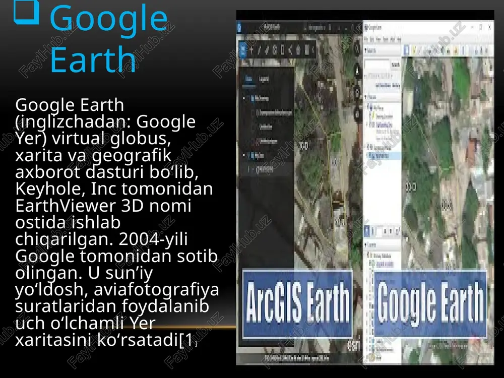 hqargan, u 2015-yilda google'dan ajralgan. niantic labs pokemon go mobile ilovasi orqasida kompaniya. platformalar: google earth mac yoki windows uchun ish stoli dasturlari sifatida yuklab olish mumkin. internetda mos keladigan brauzer plagini bilan ishlating. google earth android yoki ios uchun alohida mobil ilovalar sifatida ham mavjud. google earth tarixi : brian mcclendon brayan a makklendon (1964 yilda tug'ilgan) - amerikalik dasturiy ta'minot bo'yicha ijrochi, muhandis va ixtirochi. [1] u 2004 yilda google tomonidan [2] [3] google earth ni ishlab chiqarish uchun sotib olingan geofazoviy maʼlumotlarni vizualizatsiya qilish kompaniyasi keyhole, inc.ning asoschilaridan biri va farishta investori edi . keyhole o'zi intrinsic graphics deb nomlangan boshqa kompaniyadan ajratilgan bo'lib, makklendon ham asoschisi bo'lgan. makklendon 2015-yilda strategik, texnik va boshqaruv yetakchiligi uchun milliy muhandislik akademiyasining aʼzosi etib saylangan, bu esa keng tarqalgan aniq va foydali geografik maʼlumotlarni taqdim etgan. brian mcclendon brian mcclendon ilk hayot makklendon kanzas shtatining lourens shahrida o'sgan . uning …
